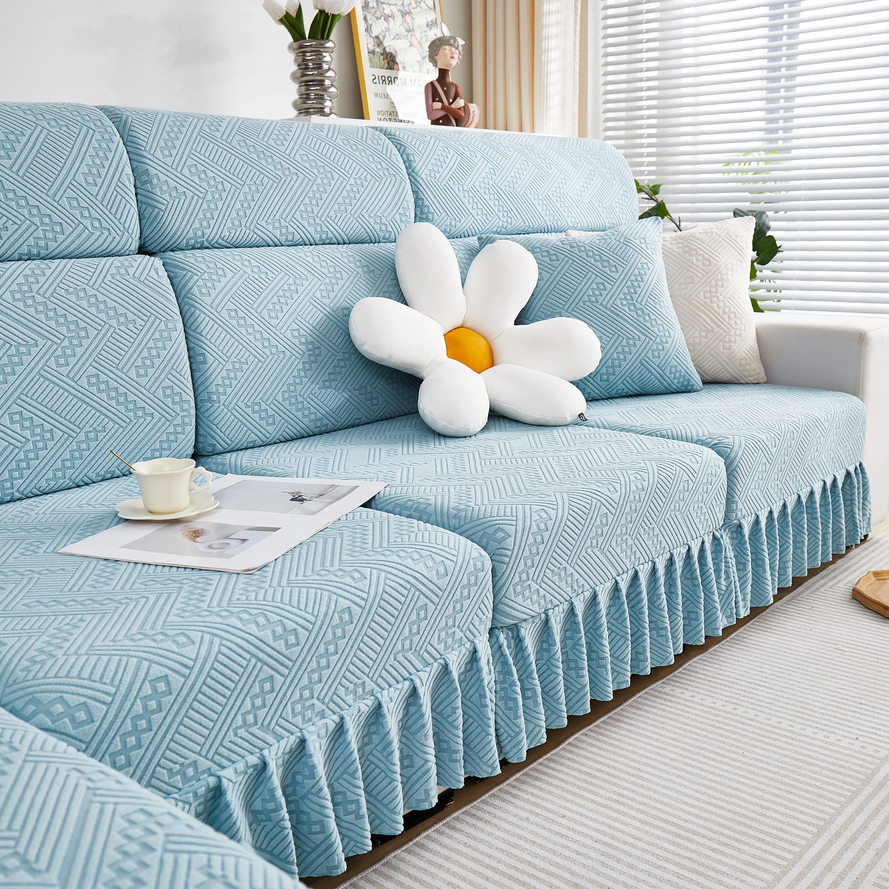 Stretchable Chaise Lounge Sofa Covers and Couch Seat Covers with Skirt for Sectional Couches - Image 49