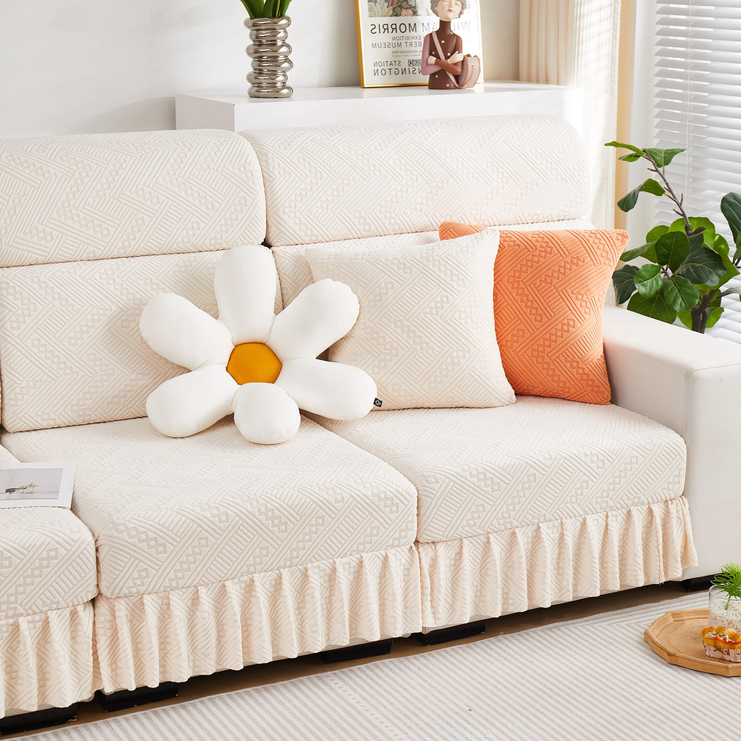 Stretchable Chaise Lounge Sofa Covers and Couch Seat Covers with Skirt for Sectional Couches - Image 65