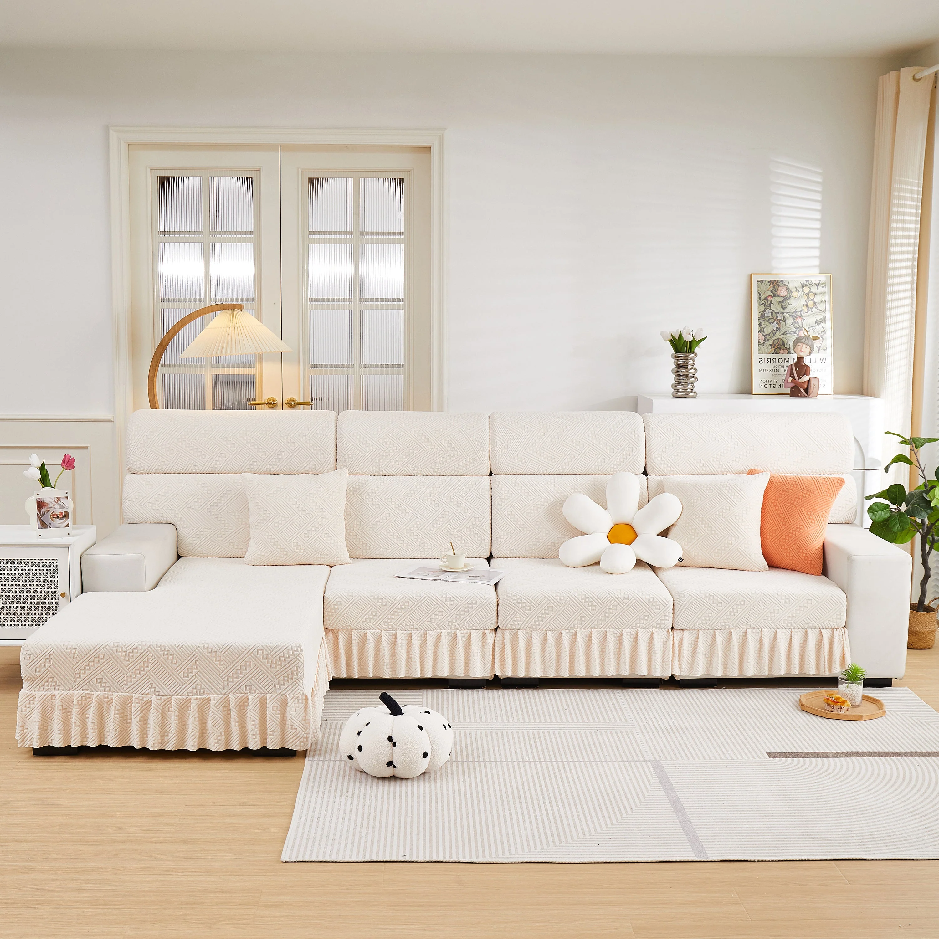 Stretchable Chaise Lounge Sofa Covers and Couch Seat Covers with Skirt for Sectional Couches - Image 66