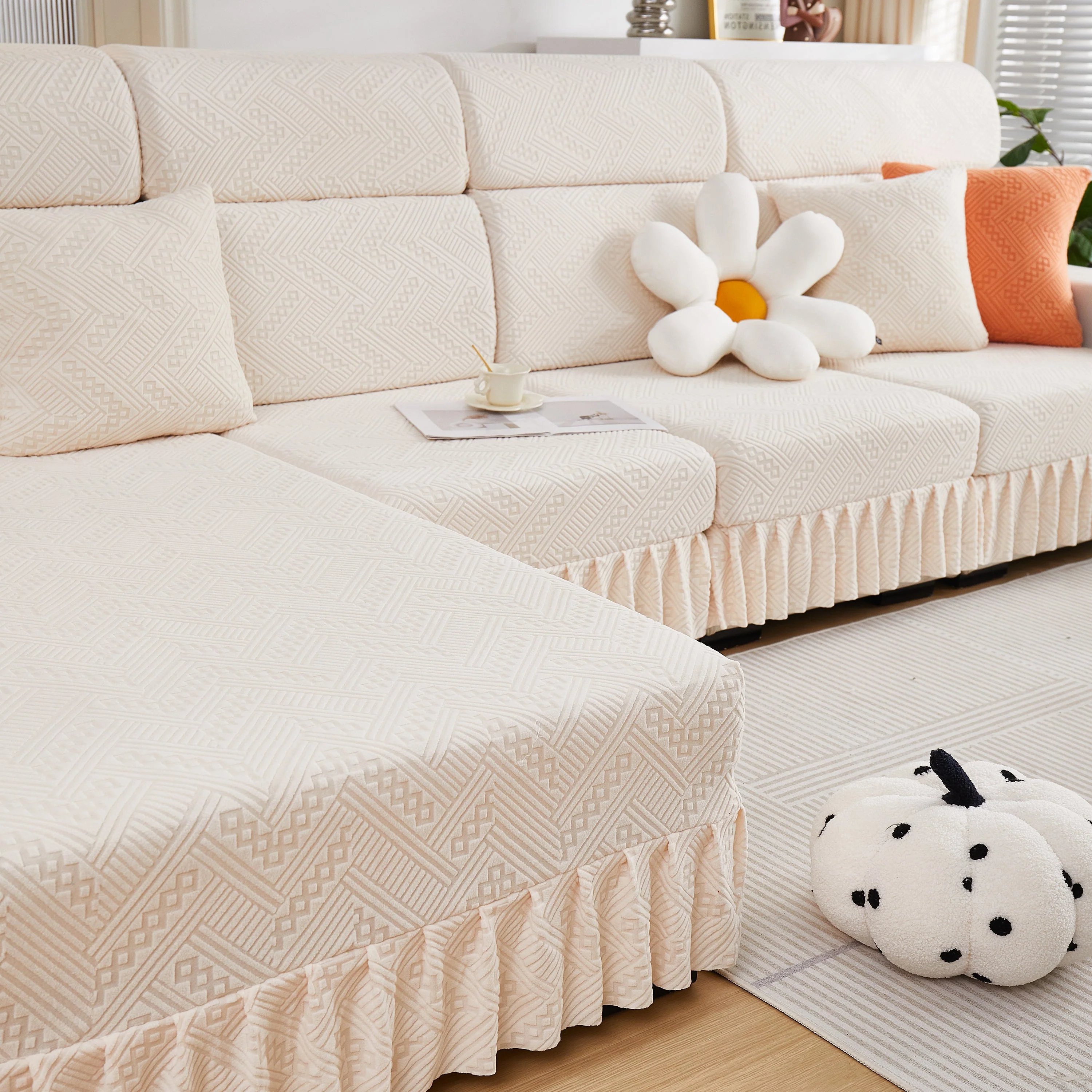 Stretchable Chaise Lounge Sofa Covers and Couch Seat Covers with Skirt for Sectional Couches - Image 67