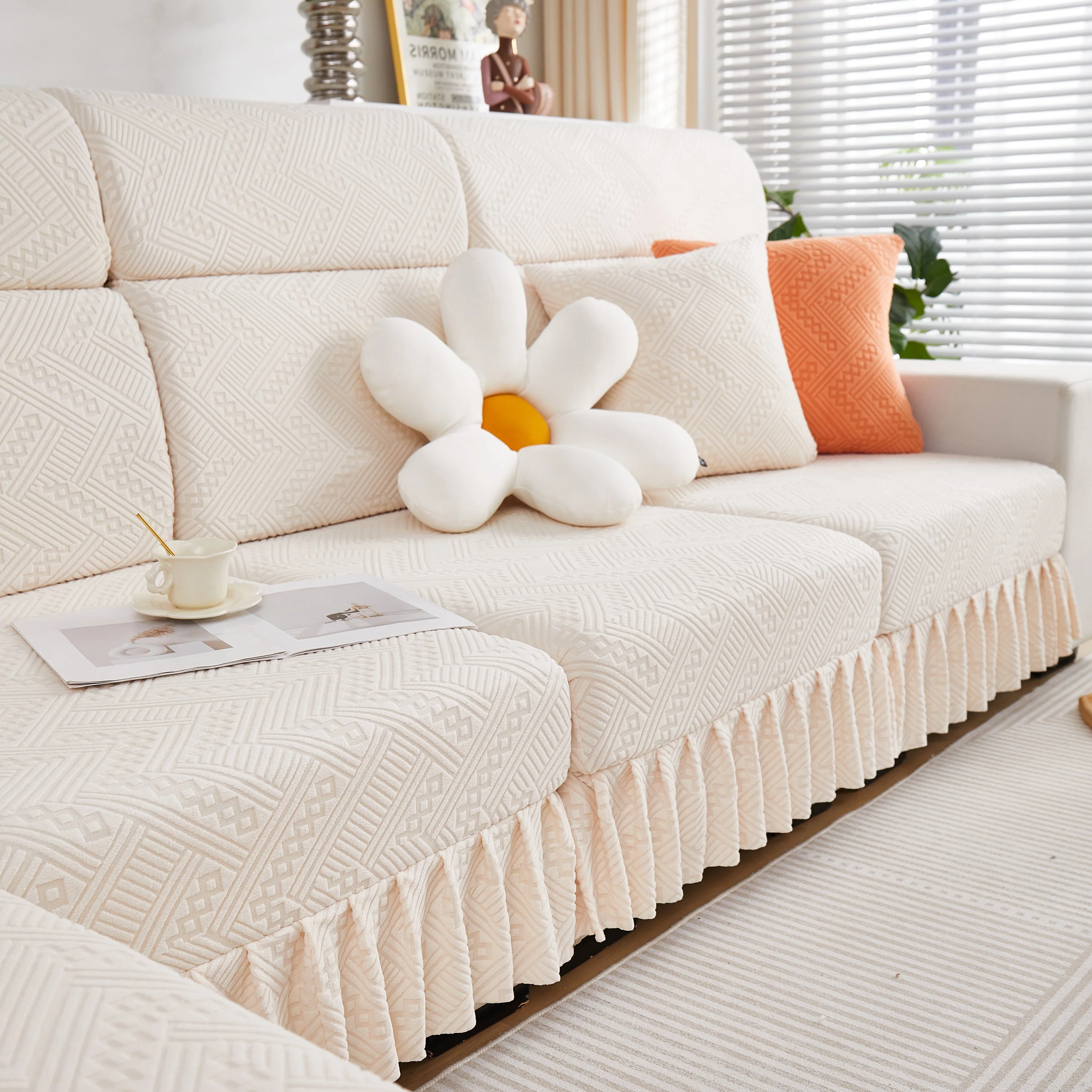 Stretchable Chaise Lounge Sofa Covers and Couch Seat Covers with Skirt for Sectional Couches - Image 68