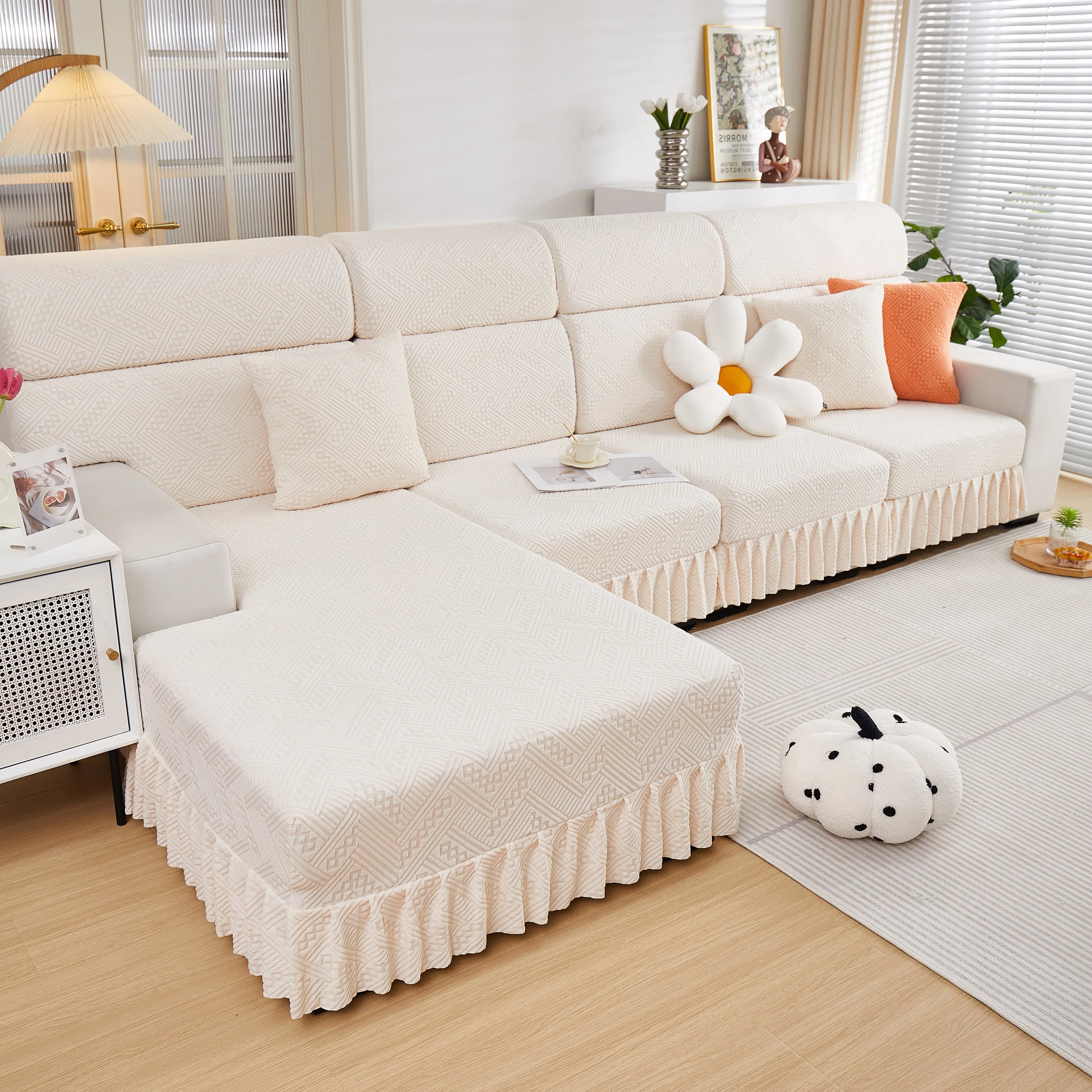 Stretchable Chaise Lounge Sofa Covers and Couch Seat Covers with Skirt for Sectional Couches - Image 69
