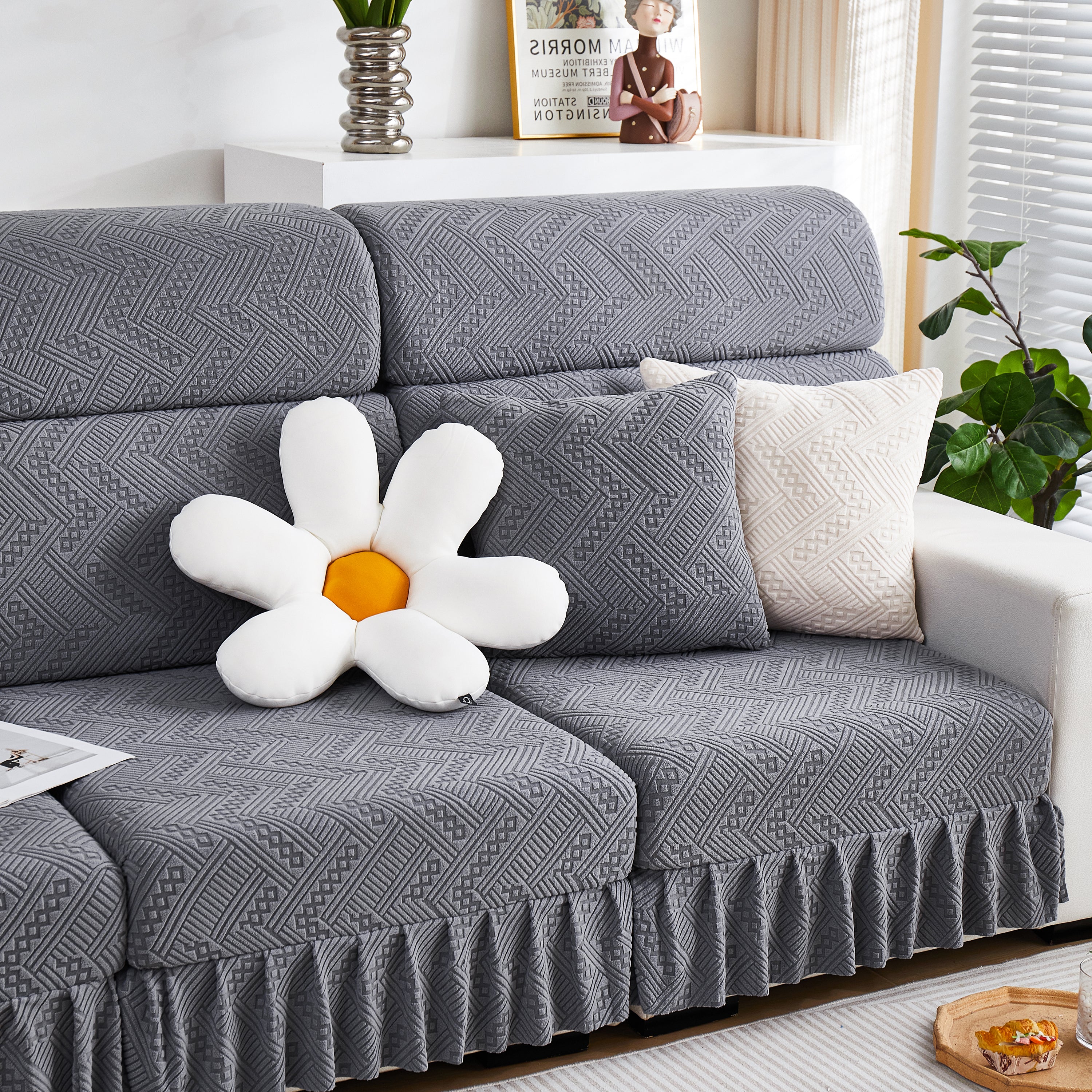 Stretchable Chaise Lounge Sofa Covers and Couch Seat Covers with Skirt for Sectional Couches - Image 7