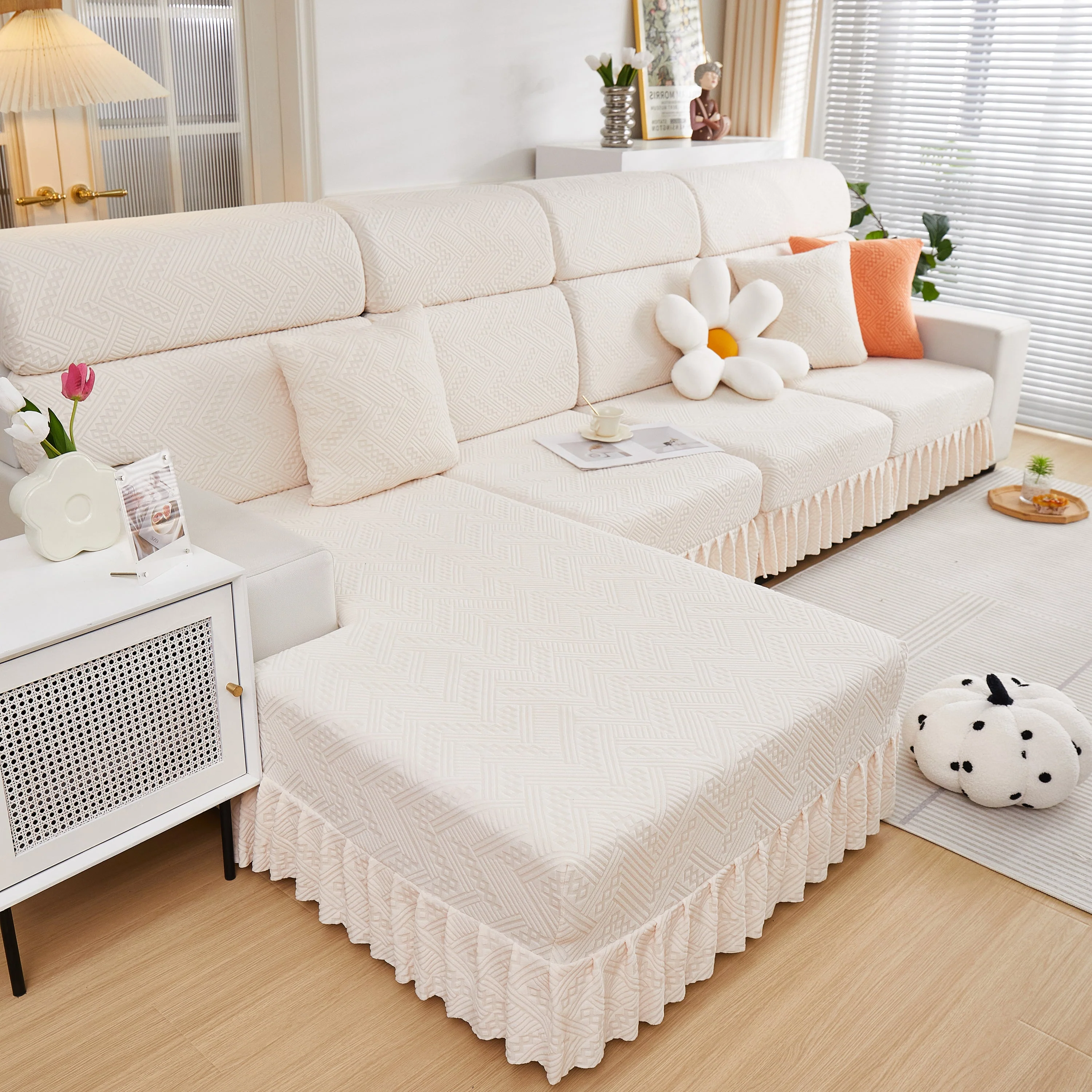 Stretchable Chaise Lounge Sofa Covers and Couch Seat Covers with Skirt for Sectional Couches - Image 70