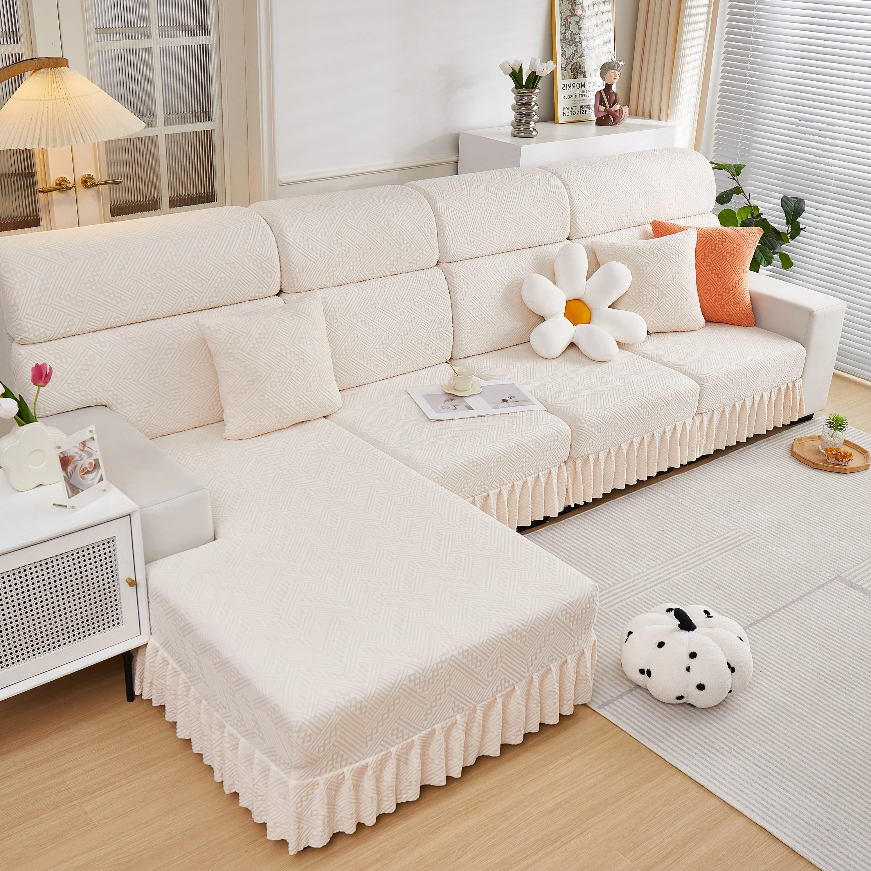 Stretchable Chaise Lounge Sofa Covers and Couch Seat Covers with Skirt for Sectional Couches - Image 71