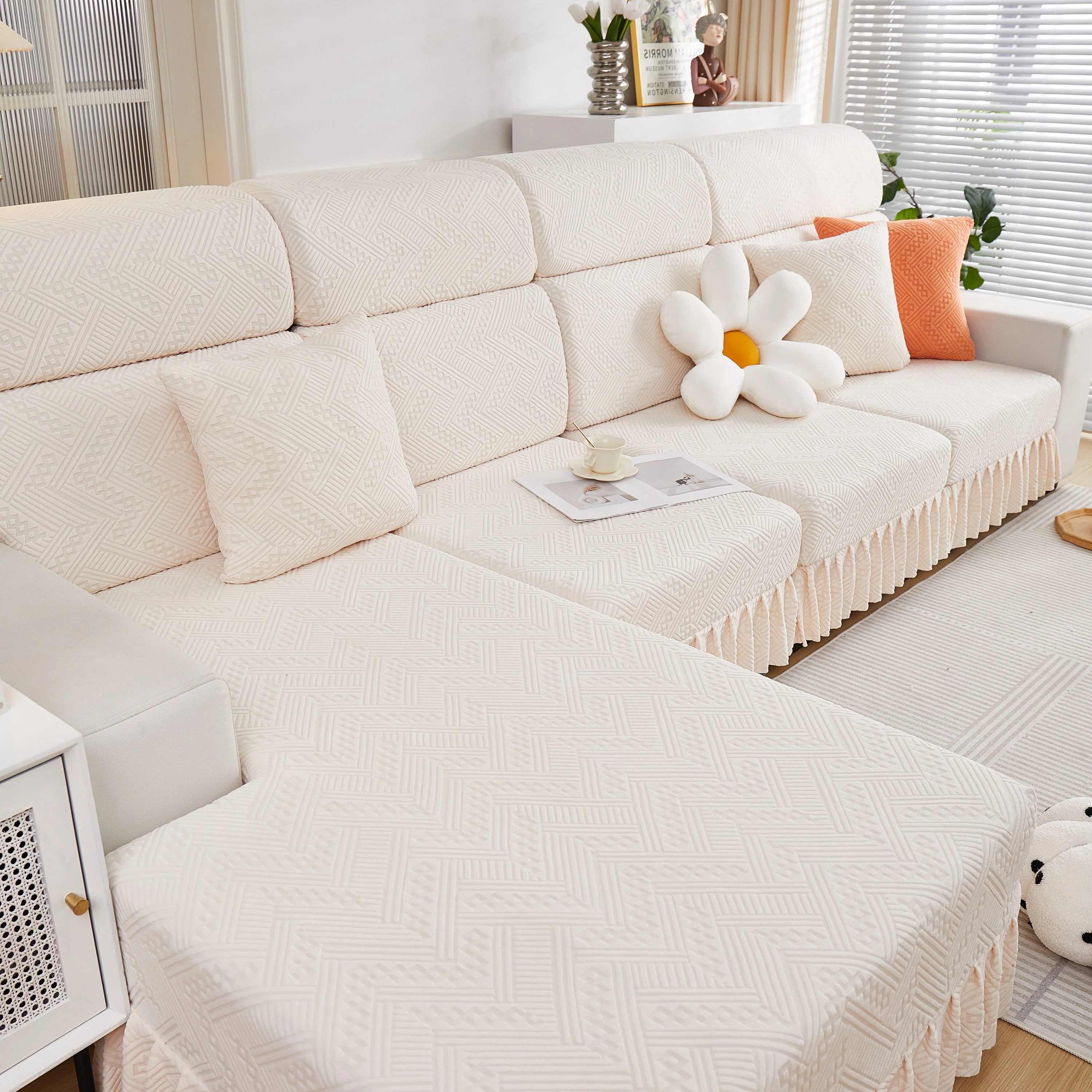 Stretchable Chaise Lounge Sofa Covers and Couch Seat Covers with Skirt for Sectional Couches - Image 72