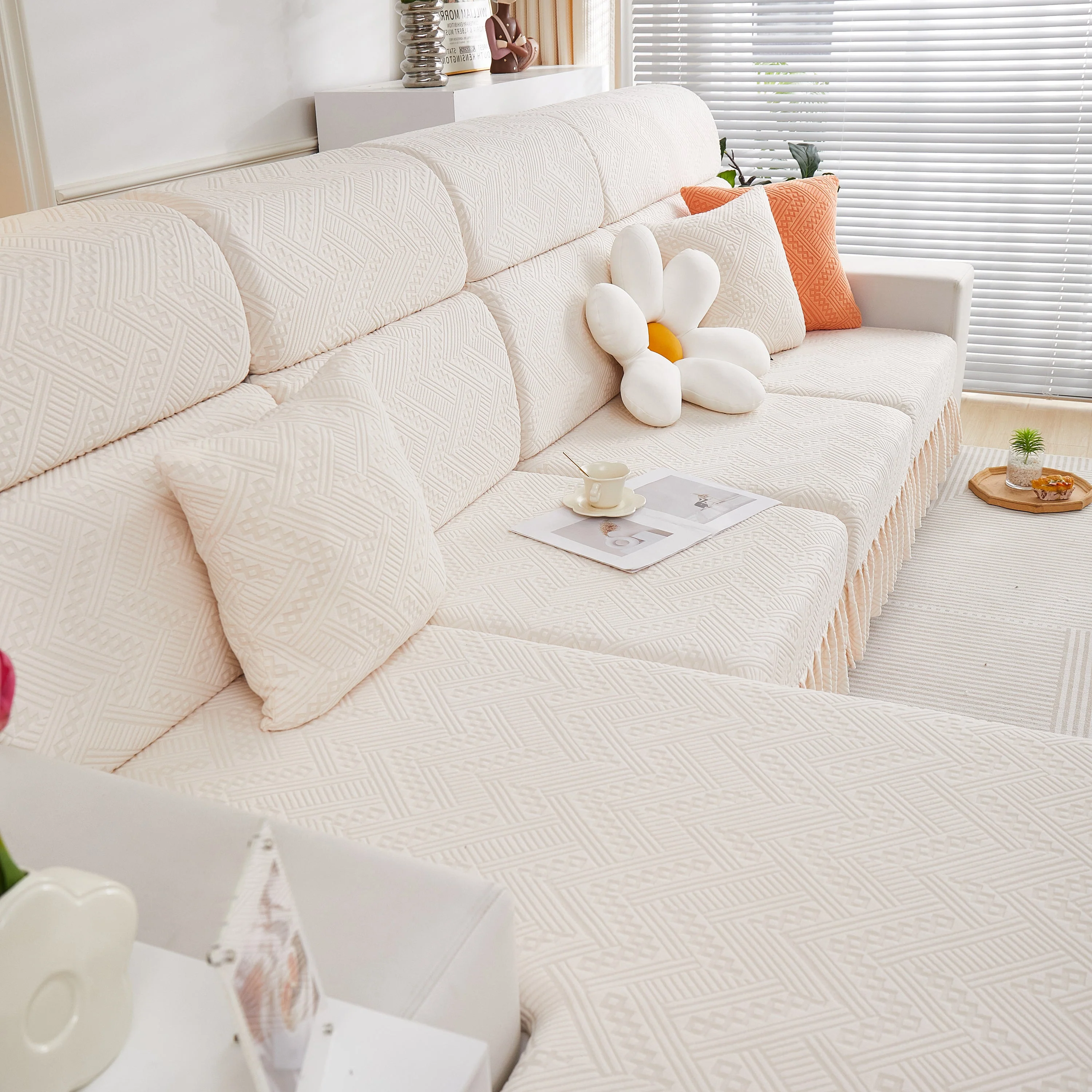 Stretchable Chaise Lounge Sofa Covers and Couch Seat Covers with Skirt for Sectional Couches - Image 73