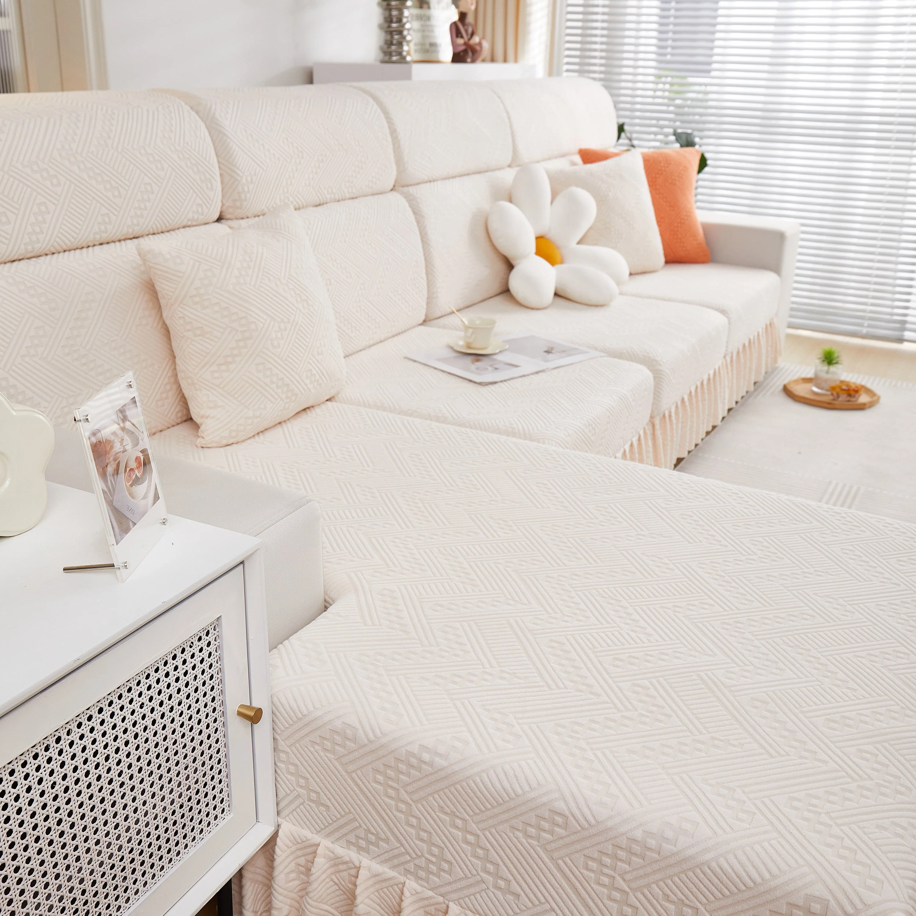 Stretchable Chaise Lounge Sofa Covers and Couch Seat Covers with Skirt for Sectional Couches - Image 74