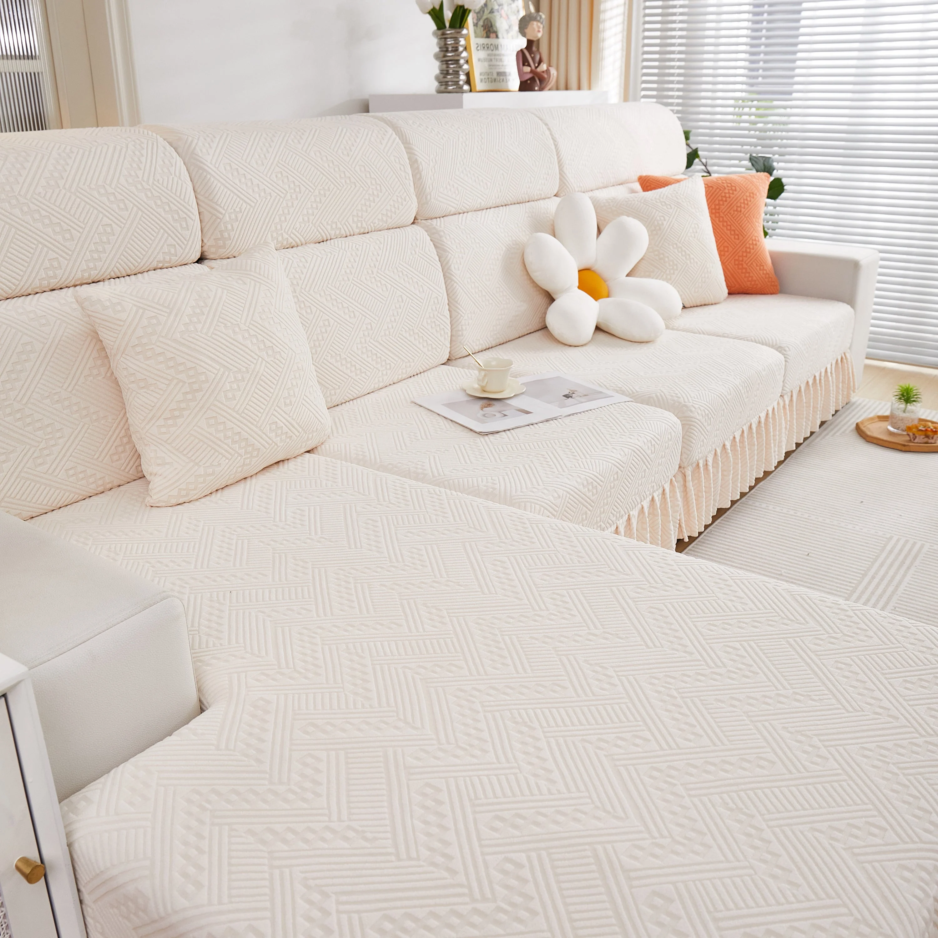 Stretchable Chaise Lounge Sofa Covers and Couch Seat Covers with Skirt for Sectional Couches - Image 75