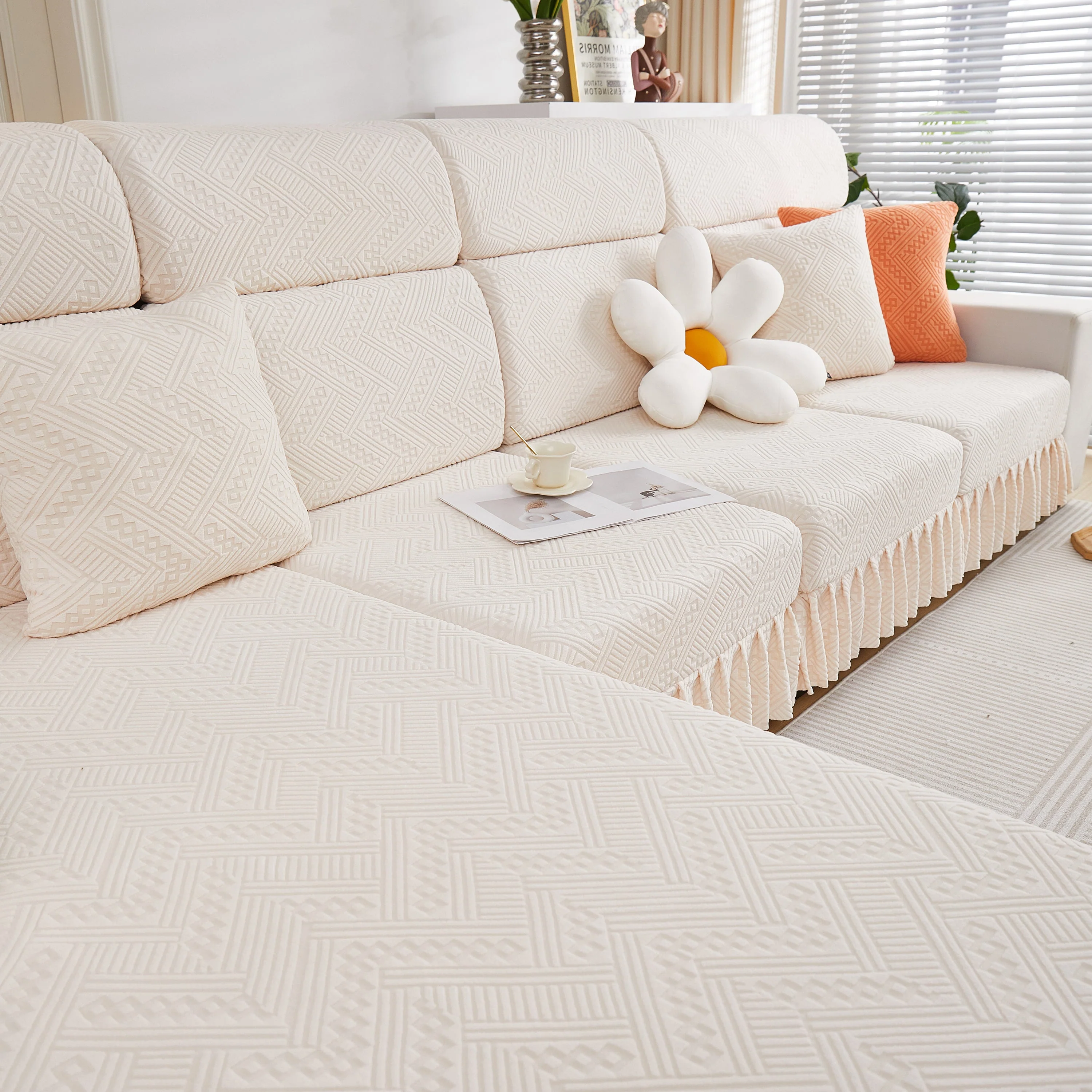 Stretchable Chaise Lounge Sofa Covers and Couch Seat Covers with Skirt for Sectional Couches - Image 76