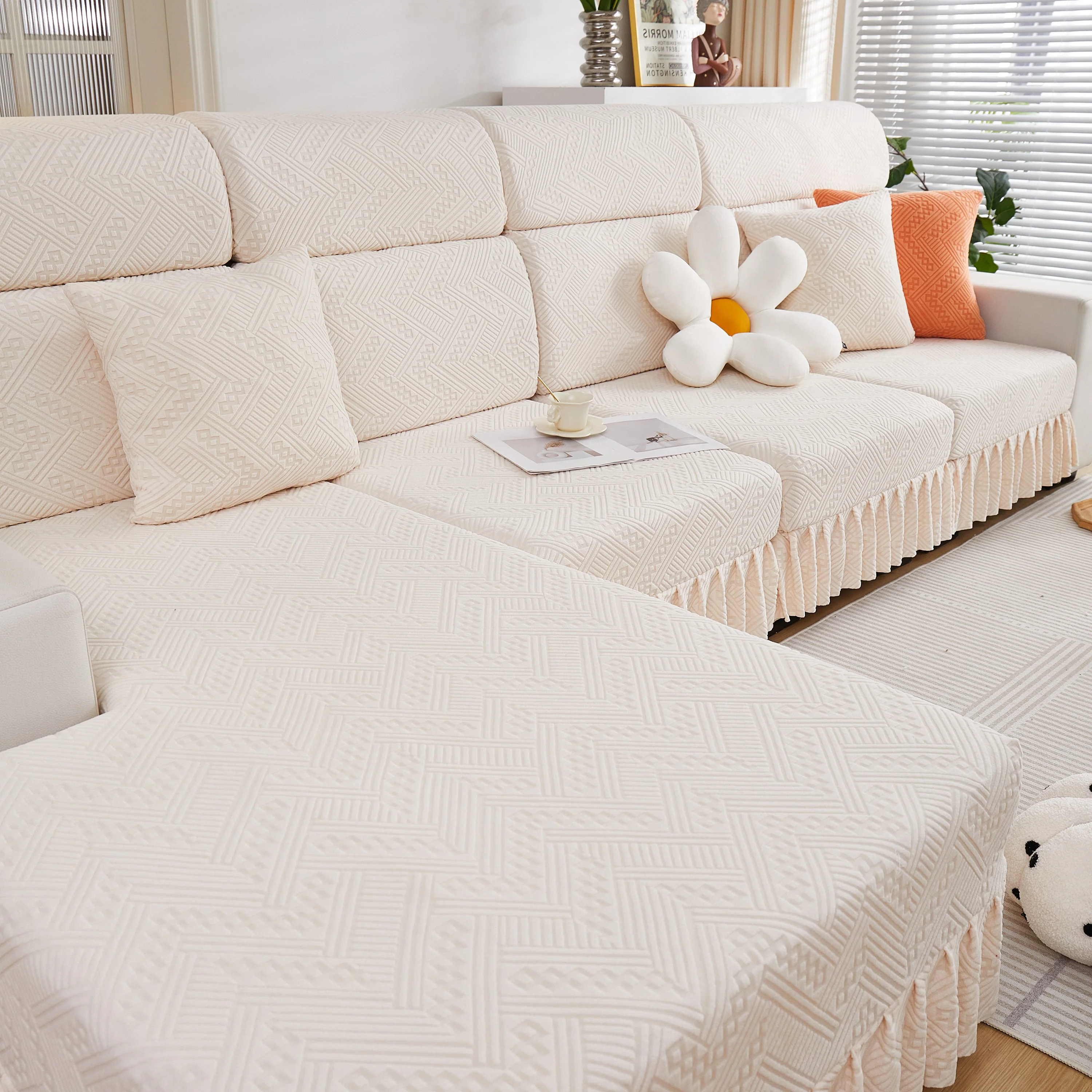 Stretchable Chaise Lounge Sofa Covers and Couch Seat Covers with Skirt for Sectional Couches - Image 77