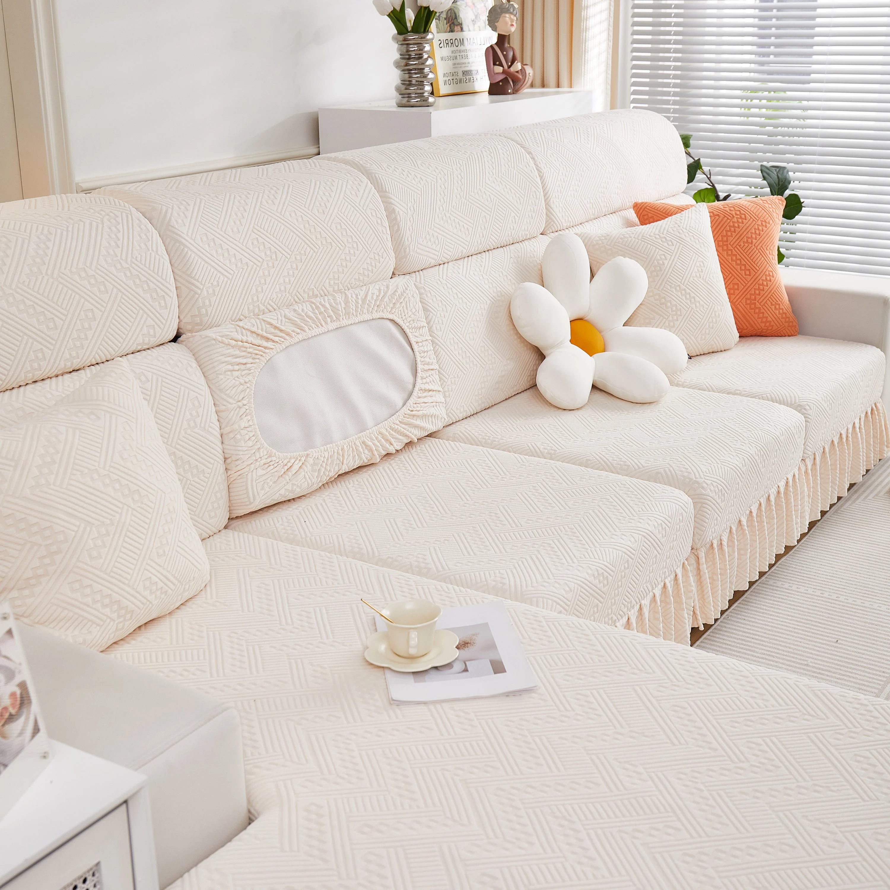 Stretchable Chaise Lounge Sofa Covers and Couch Seat Covers with Skirt for Sectional Couches - Image 79