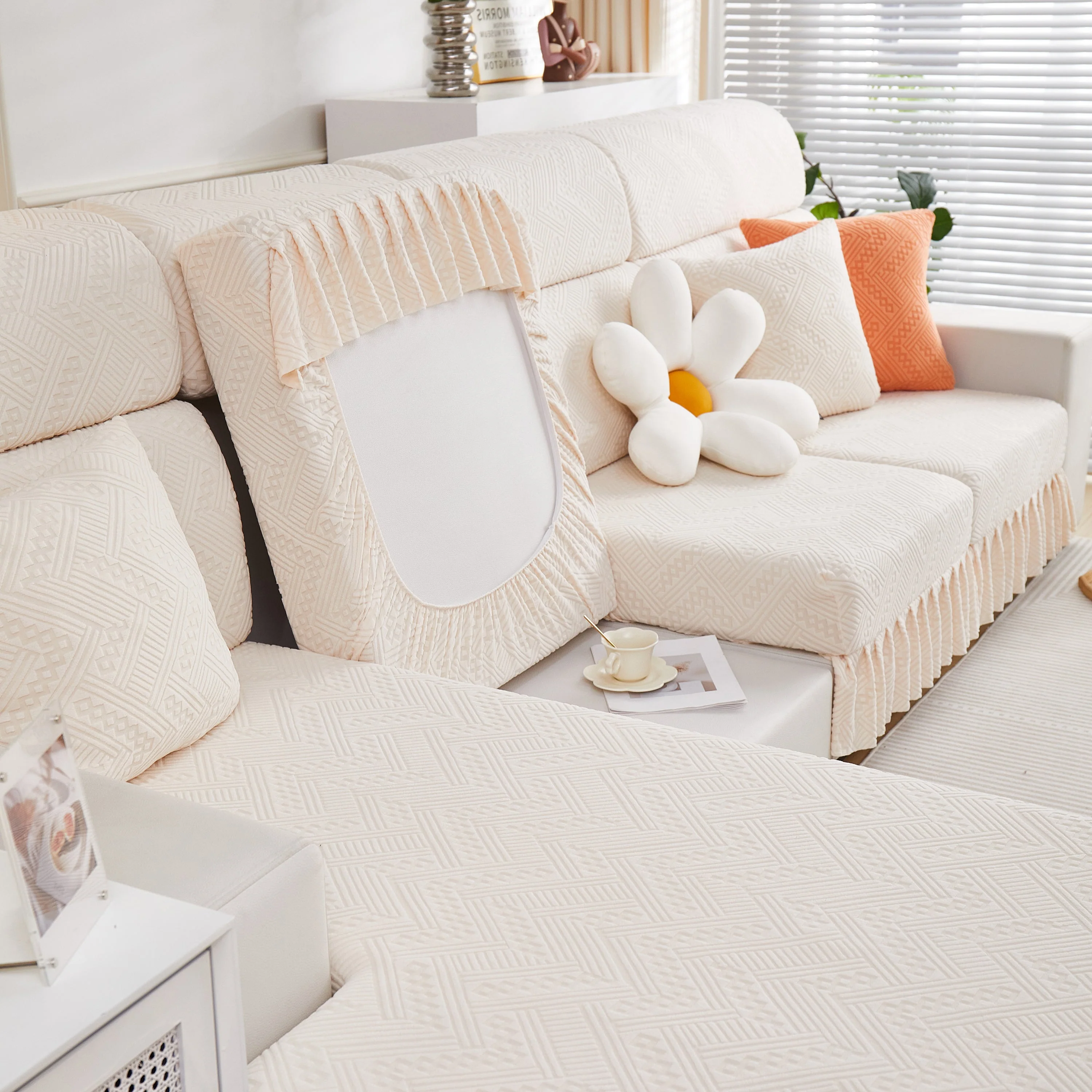 Stretchable Chaise Lounge Sofa Covers and Couch Seat Covers with Skirt for Sectional Couches - Image 80