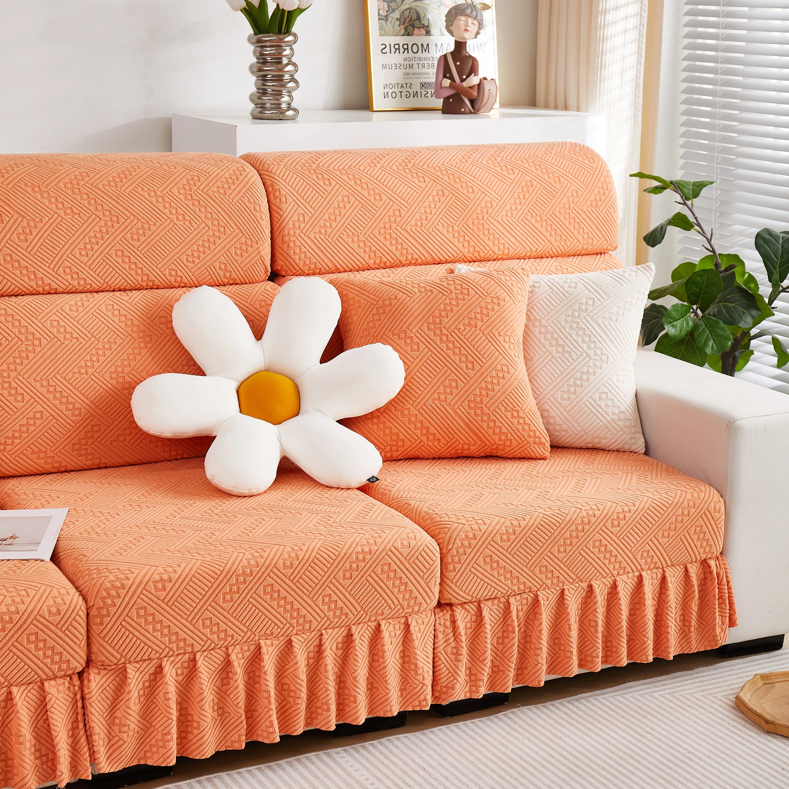Stretchable Chaise Lounge Sofa Covers and Couch Seat Covers with Skirt for Sectional Couches - Image 86