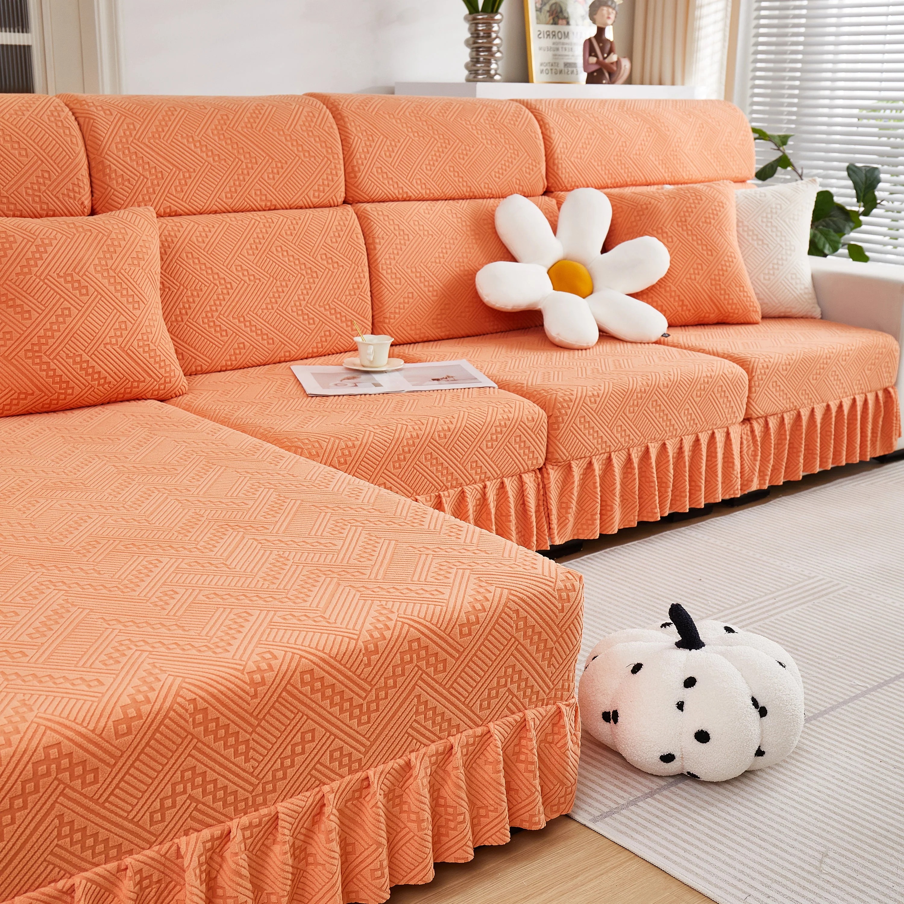 Stretchable Chaise Lounge Sofa Covers and Couch Seat Covers with Skirt for Sectional Couches - Image 87