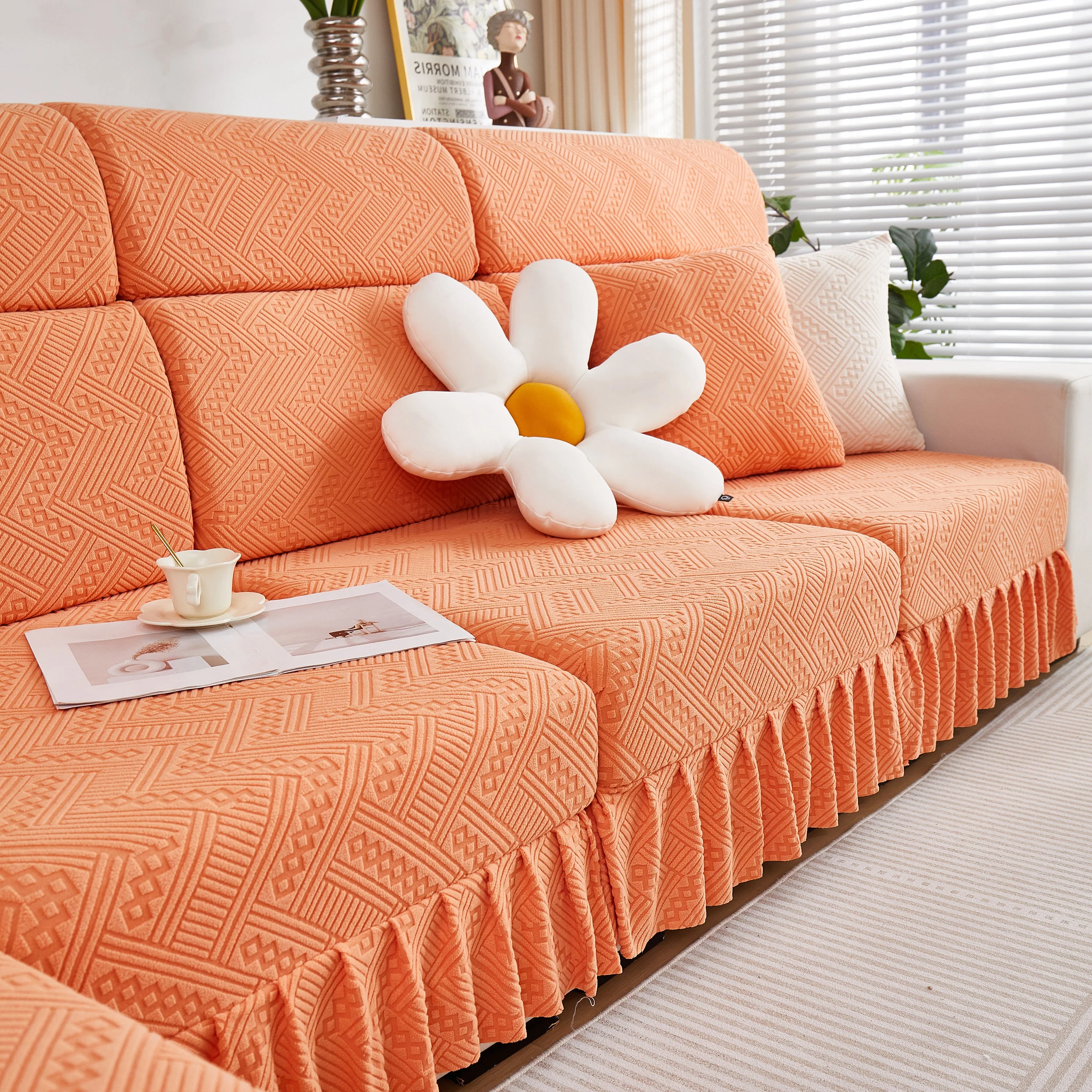 Stretchable Chaise Lounge Sofa Covers and Couch Seat Covers with Skirt for Sectional Couches - Image 88