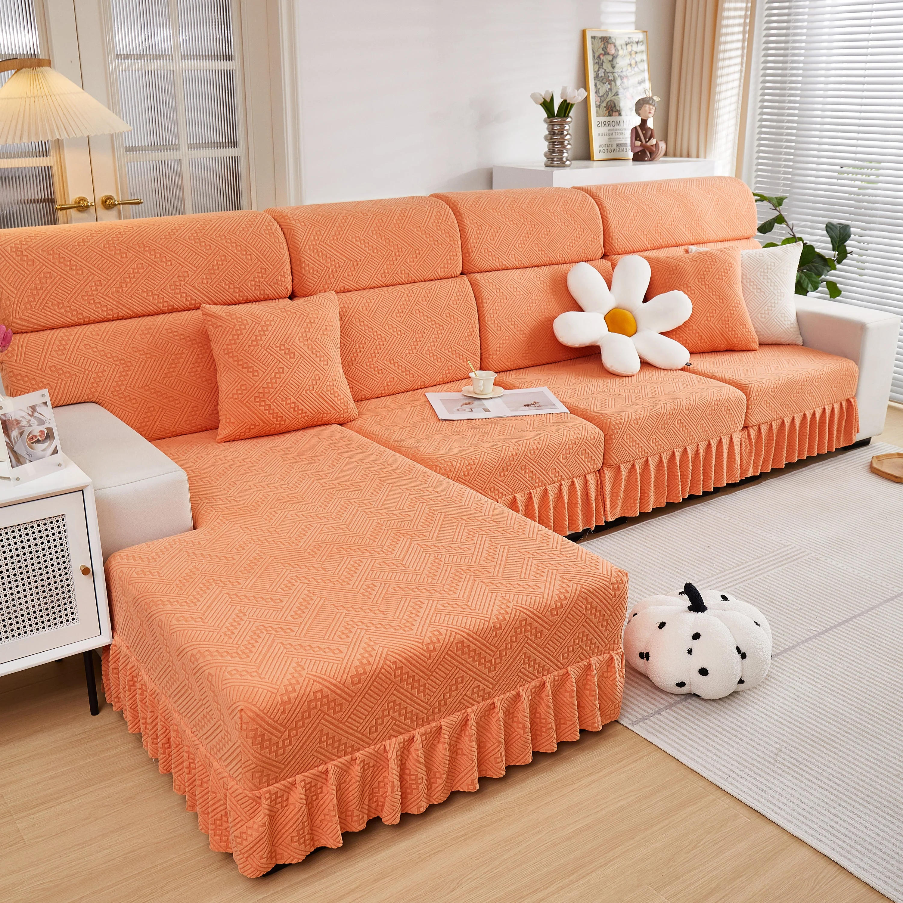 Stretchable Chaise Lounge Sofa Covers and Couch Seat Covers with Skirt for Sectional Couches - Image 89