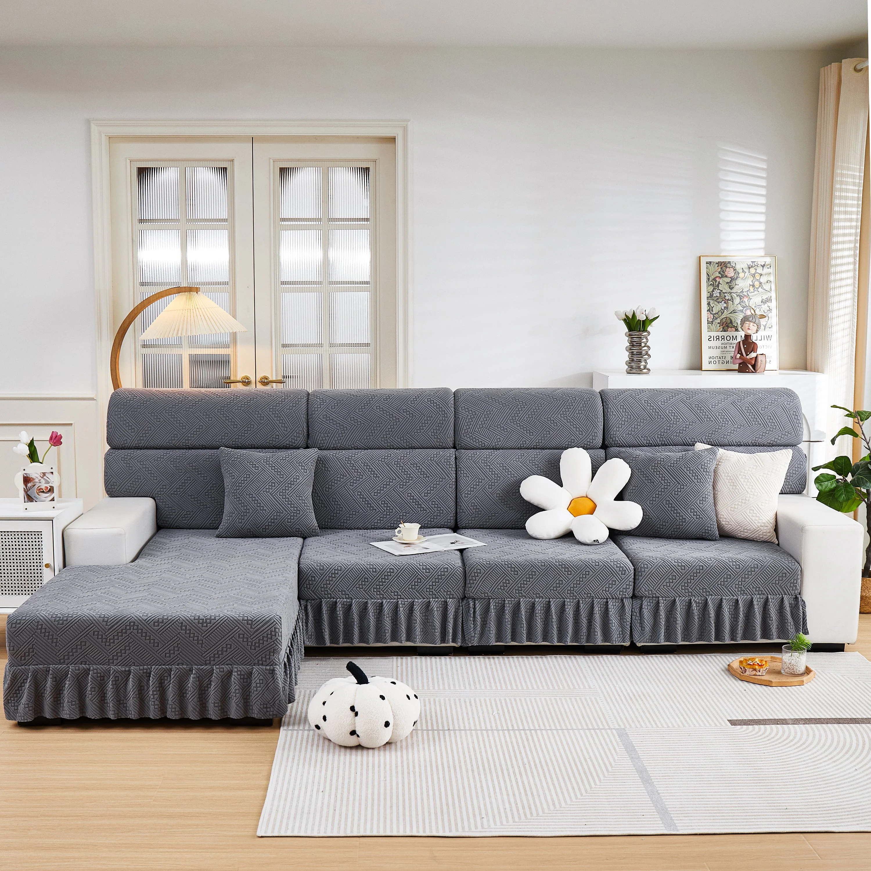 Stretchable Chaise Lounge Sofa Covers and Couch Seat Covers with Skirt for Sectional Couches - Image 9