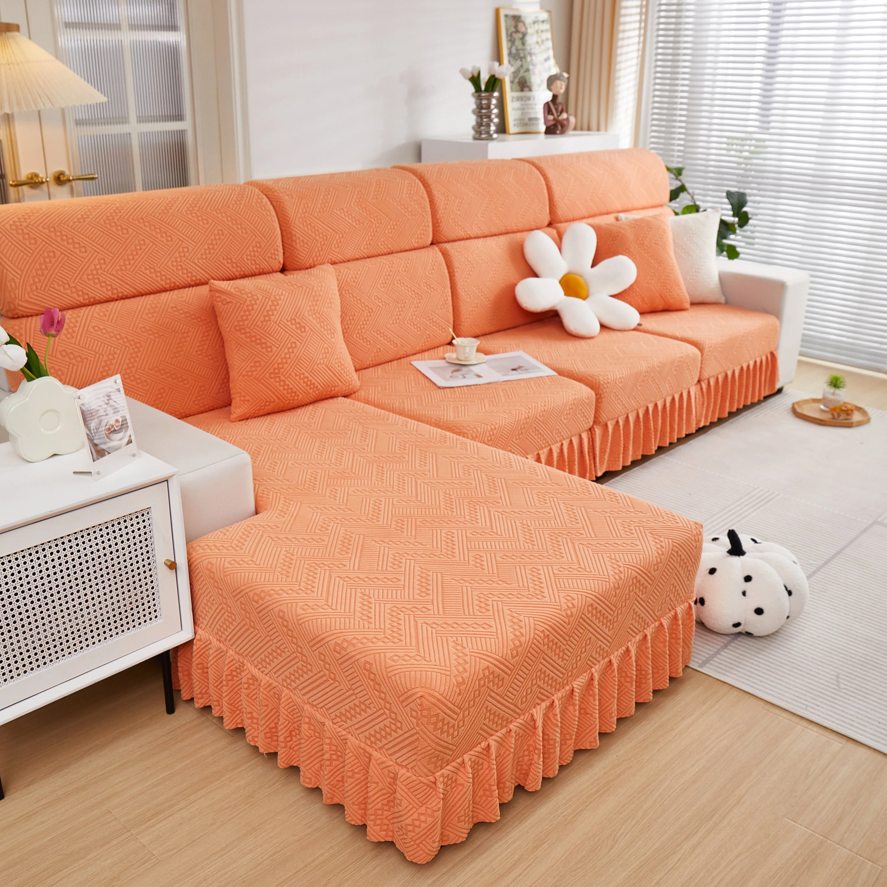 Stretchable Chaise Lounge Sofa Covers and Couch Seat Covers with Skirt for Sectional Couches - Image 90