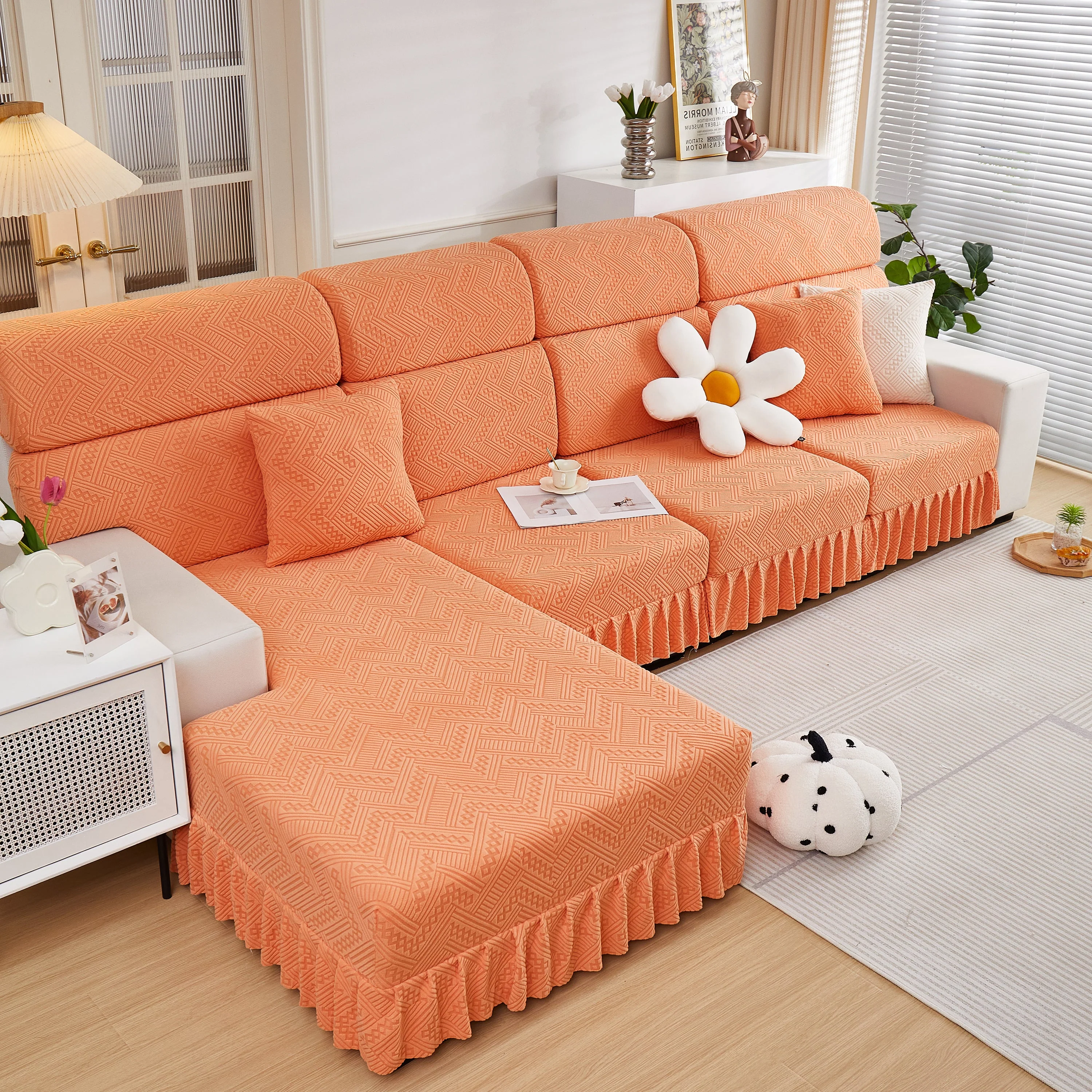 Stretchable Chaise Lounge Sofa Covers and Couch Seat Covers with Skirt for Sectional Couches - Image 92