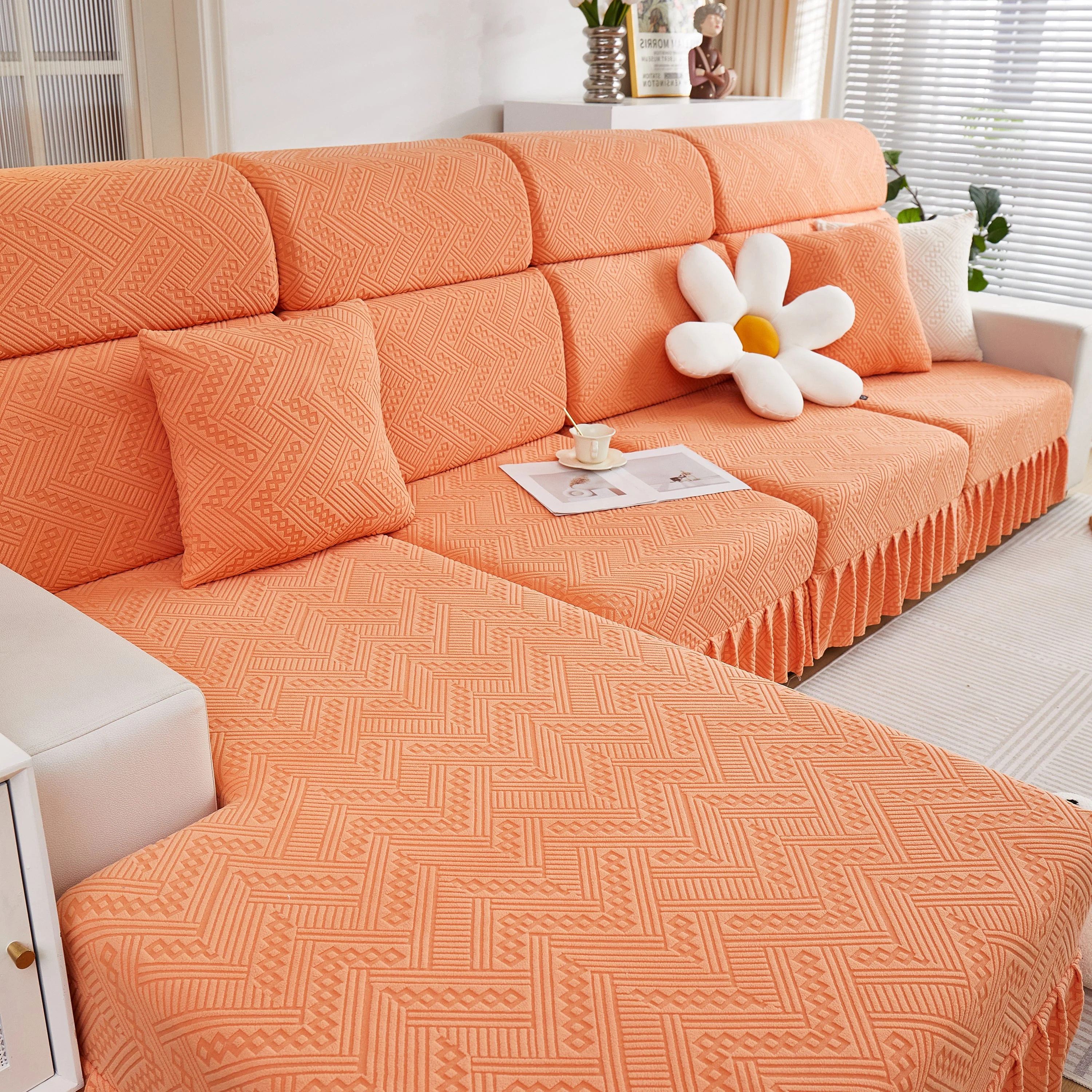 Stretchable Chaise Lounge Sofa Covers and Couch Seat Covers with Skirt for Sectional Couches - Image 93