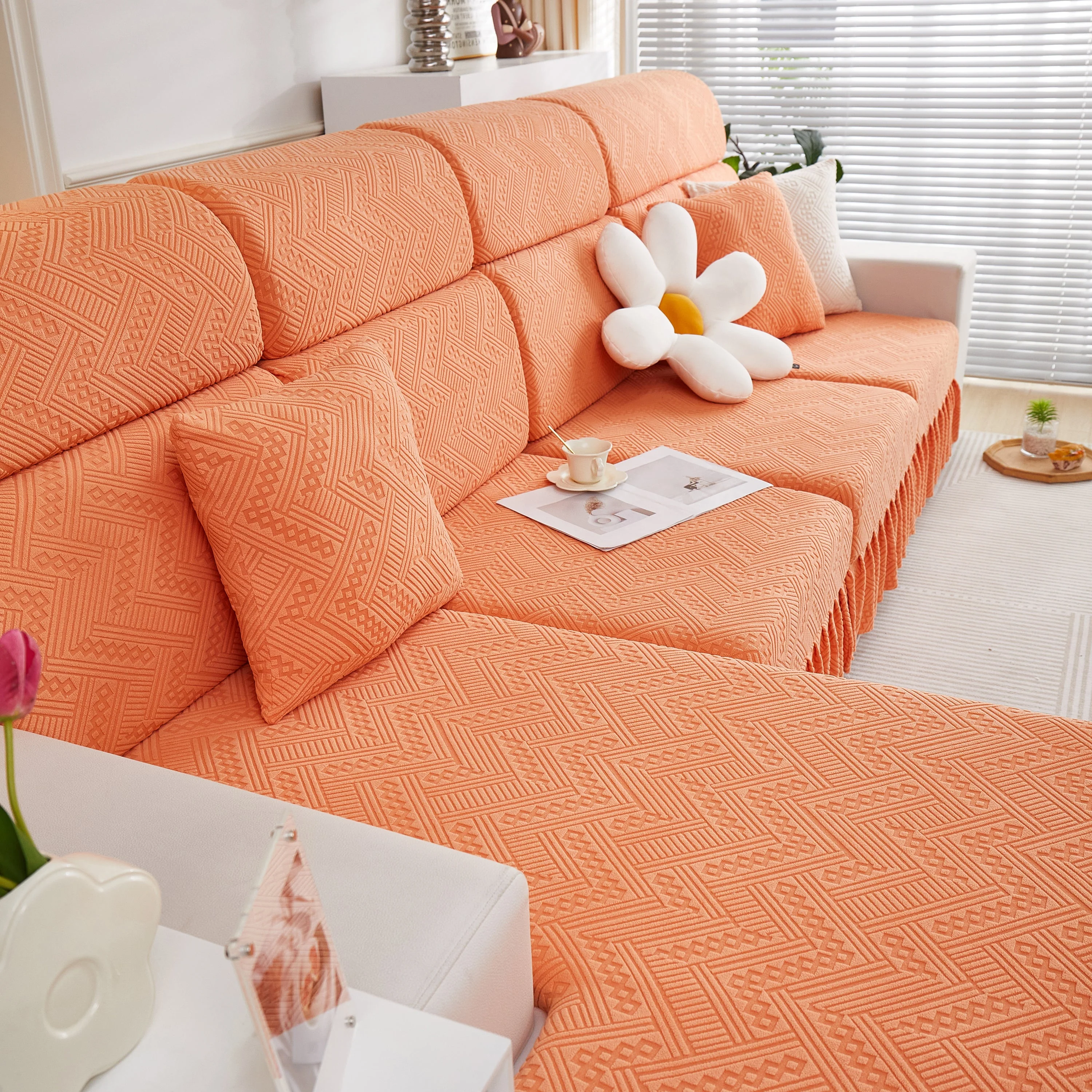 Stretchable Chaise Lounge Sofa Covers and Couch Seat Covers with Skirt for Sectional Couches - Image 94