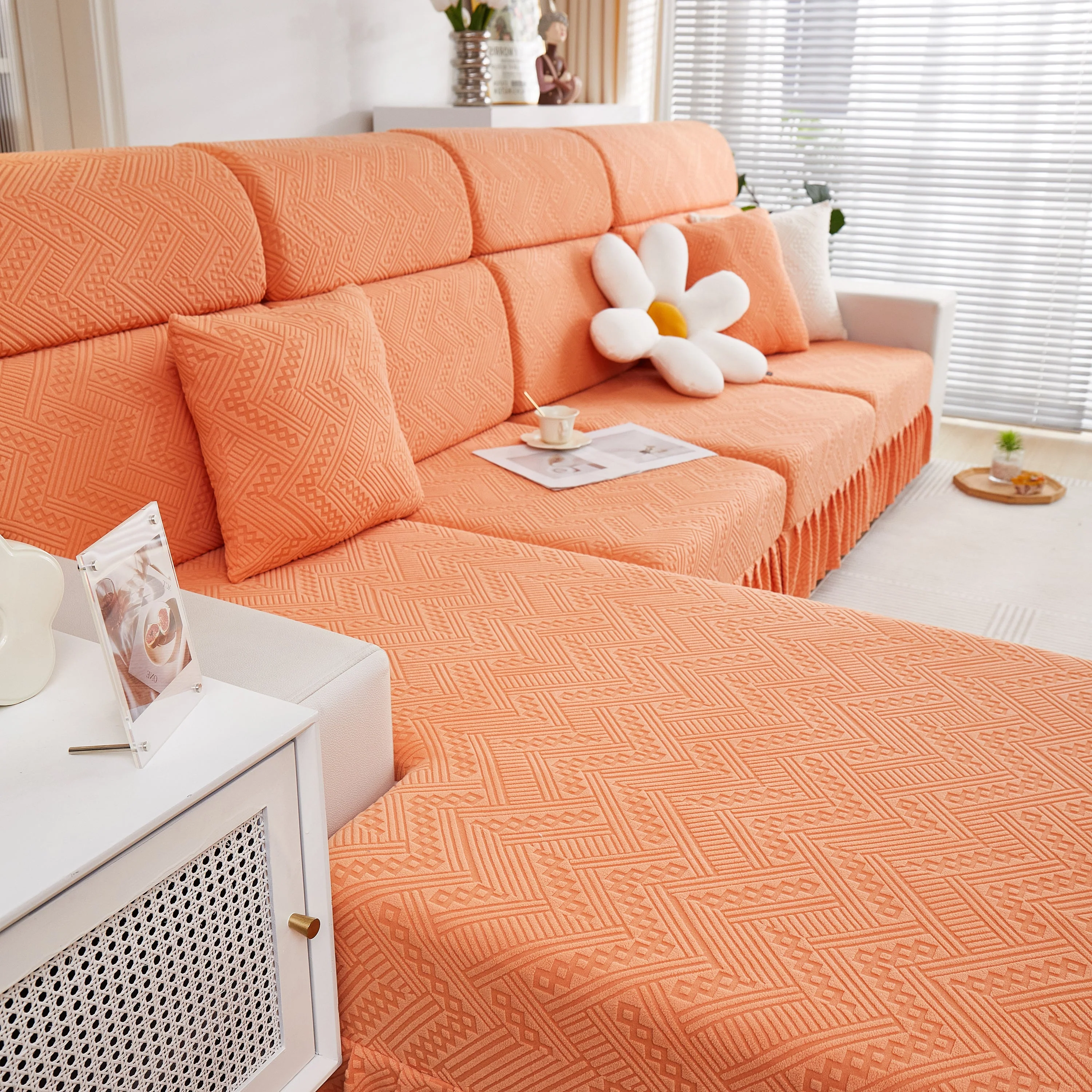 Stretchable Chaise Lounge Sofa Covers and Couch Seat Covers with Skirt for Sectional Couches - Image 95