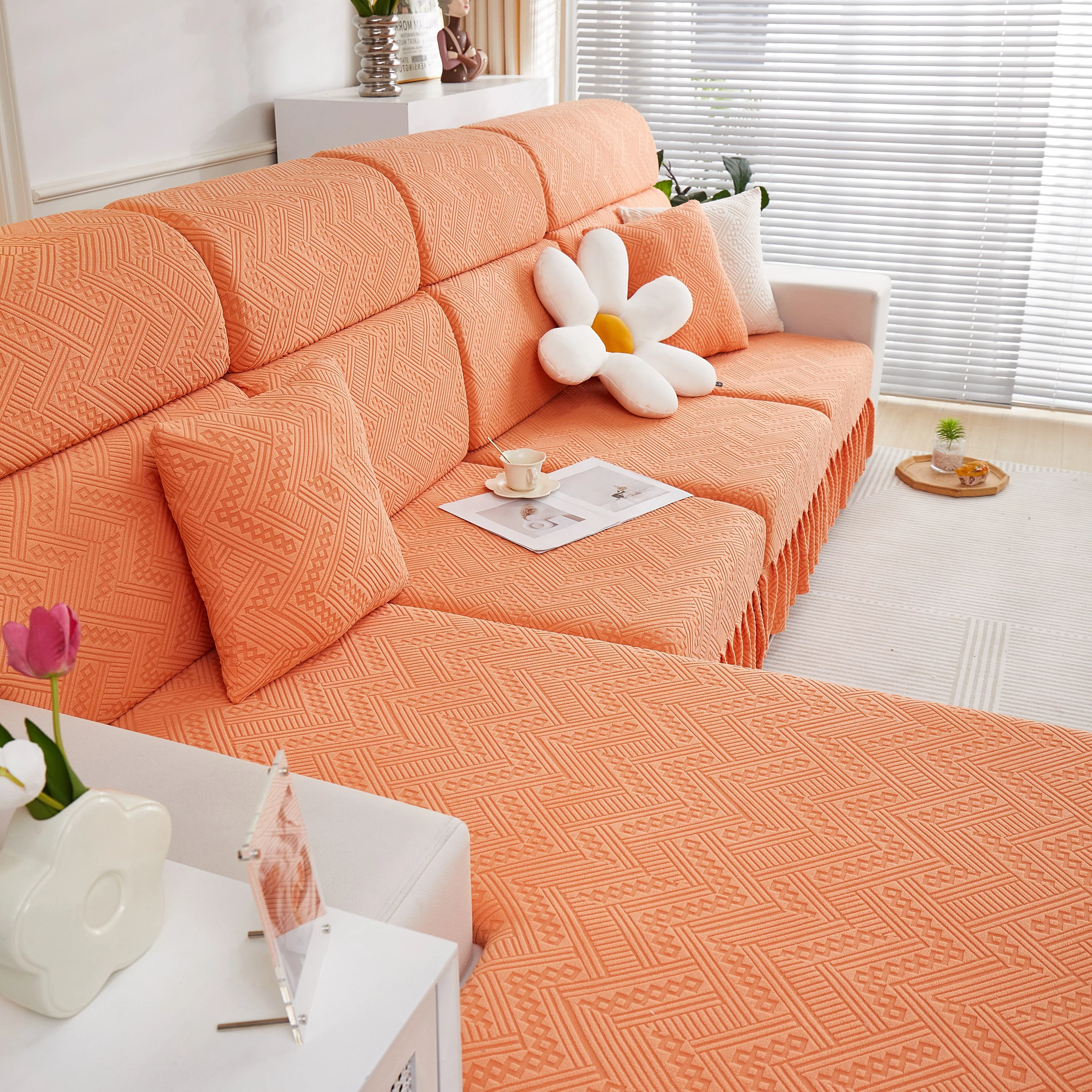 Stretchable Chaise Lounge Sofa Covers and Couch Seat Covers with Skirt for Sectional Couches - Image 96