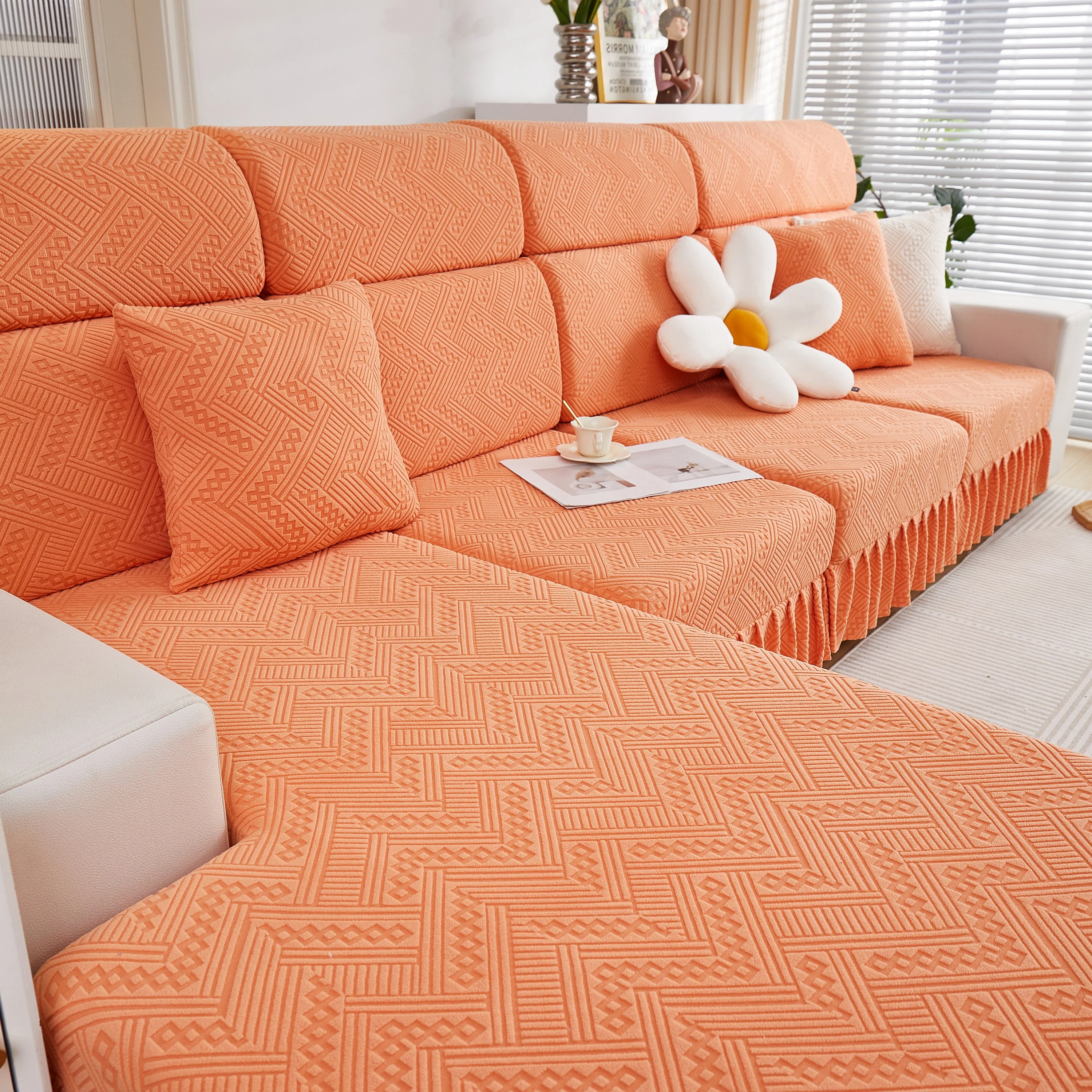 Stretchable Chaise Lounge Sofa Covers and Couch Seat Covers with Skirt for Sectional Couches - Image 97