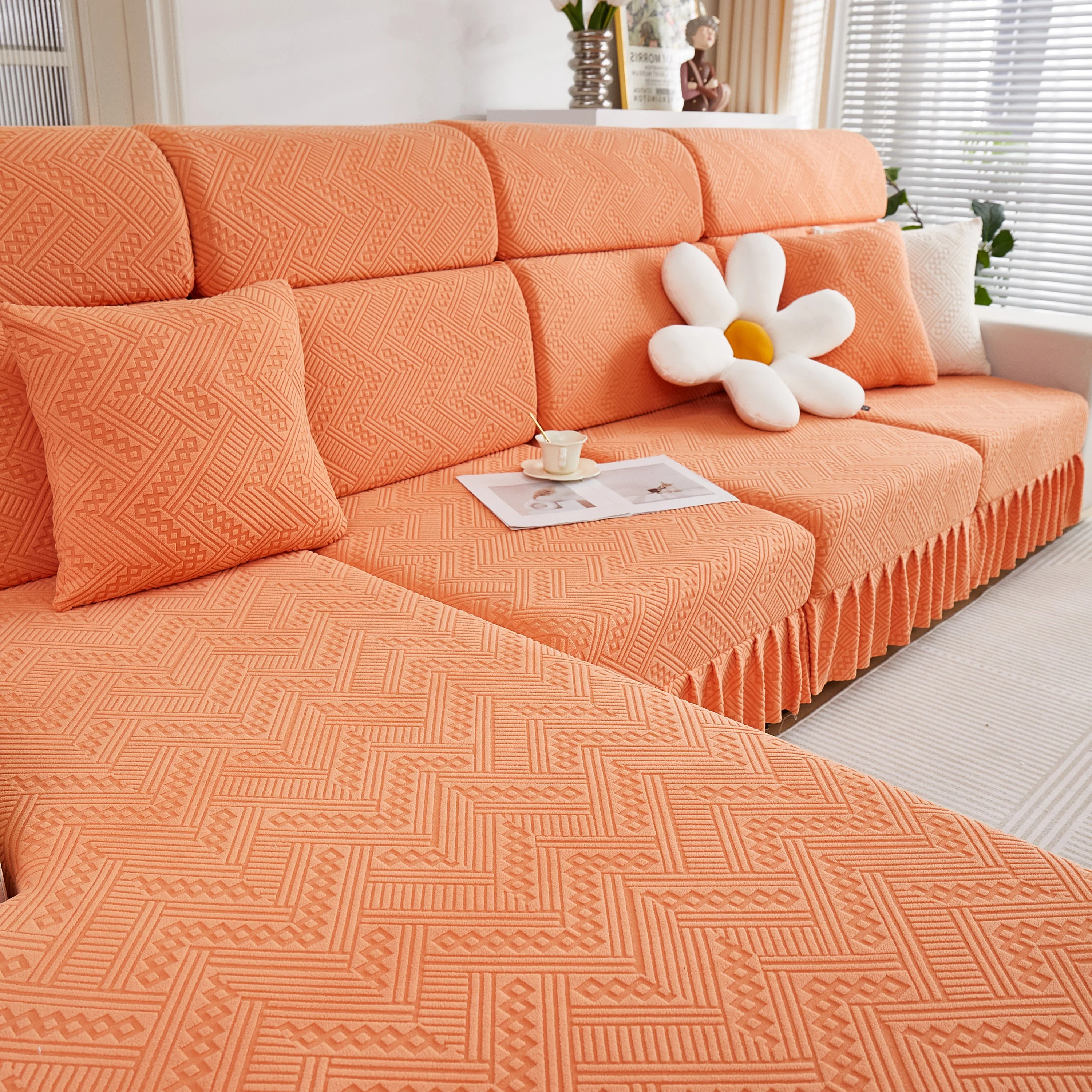 Stretchable Chaise Lounge Sofa Covers and Couch Seat Covers with Skirt for Sectional Couches - Image 98