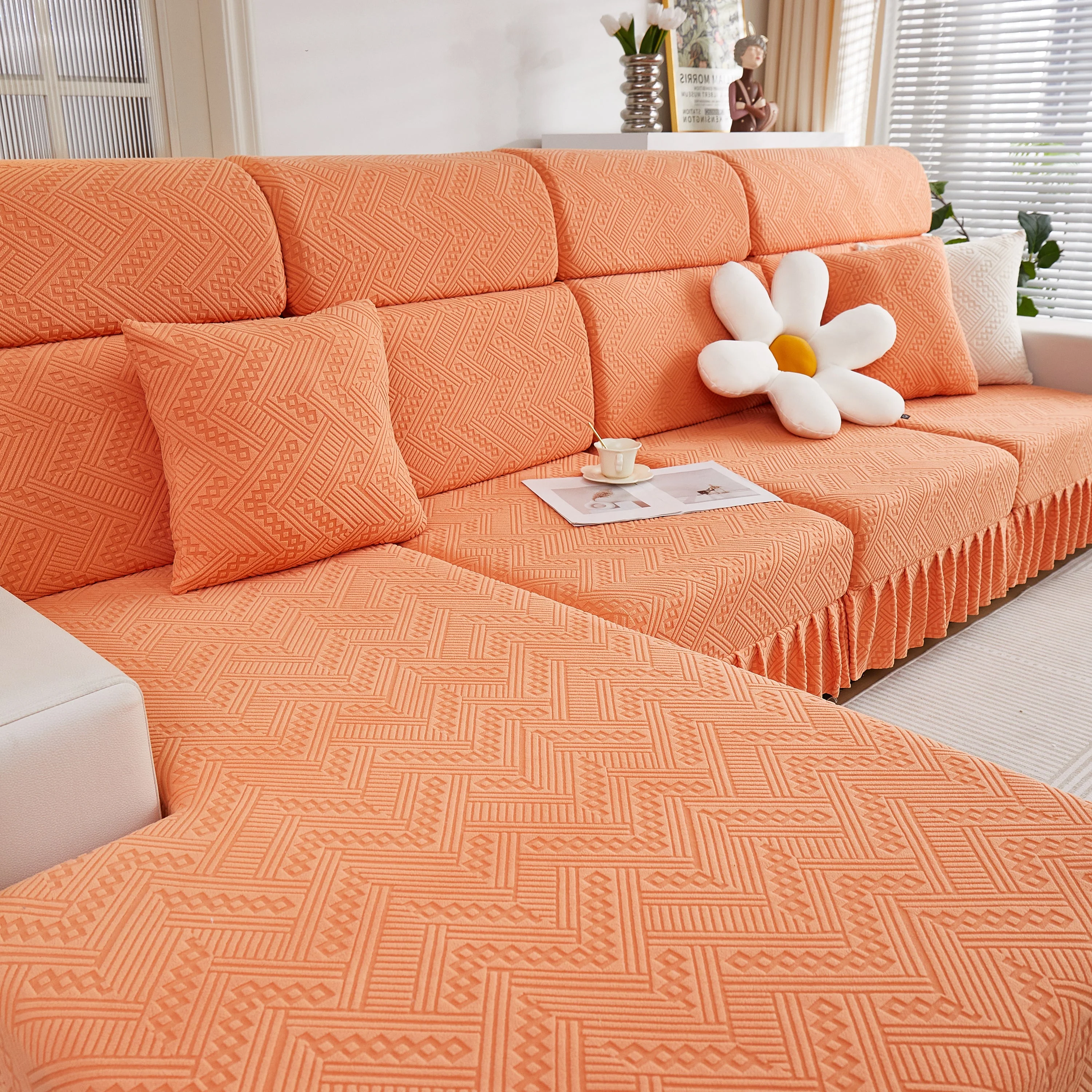 Stretchable Chaise Lounge Sofa Covers and Couch Seat Covers with Skirt for Sectional Couches - Image 99