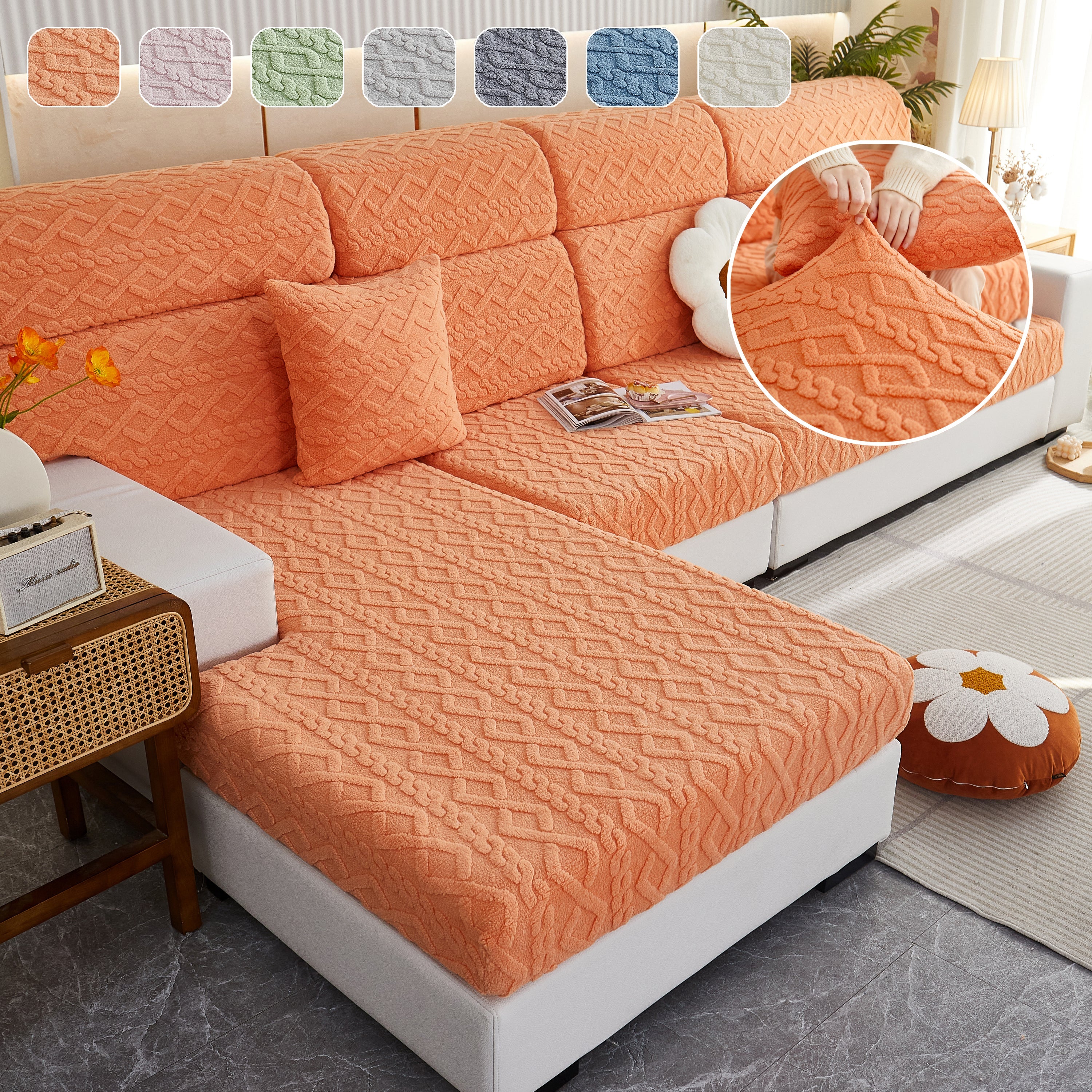 Stretchable Cotton Velvet Non-Slip Furniture Covers Couch Cushion Covers for L-Shaped Sofa, Pets - Image 10