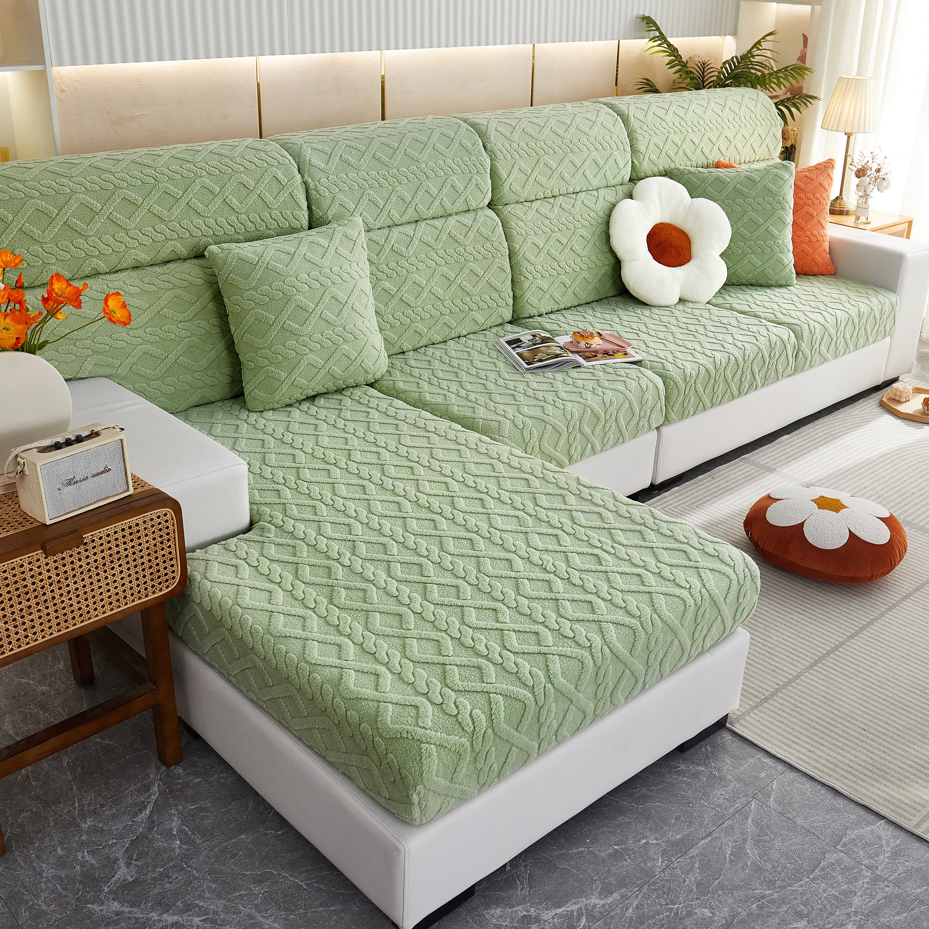 Stretchable Cotton Velvet Non-Slip Furniture Covers Couch Cushion Covers for L-Shaped Sofa, Pets - Image 11