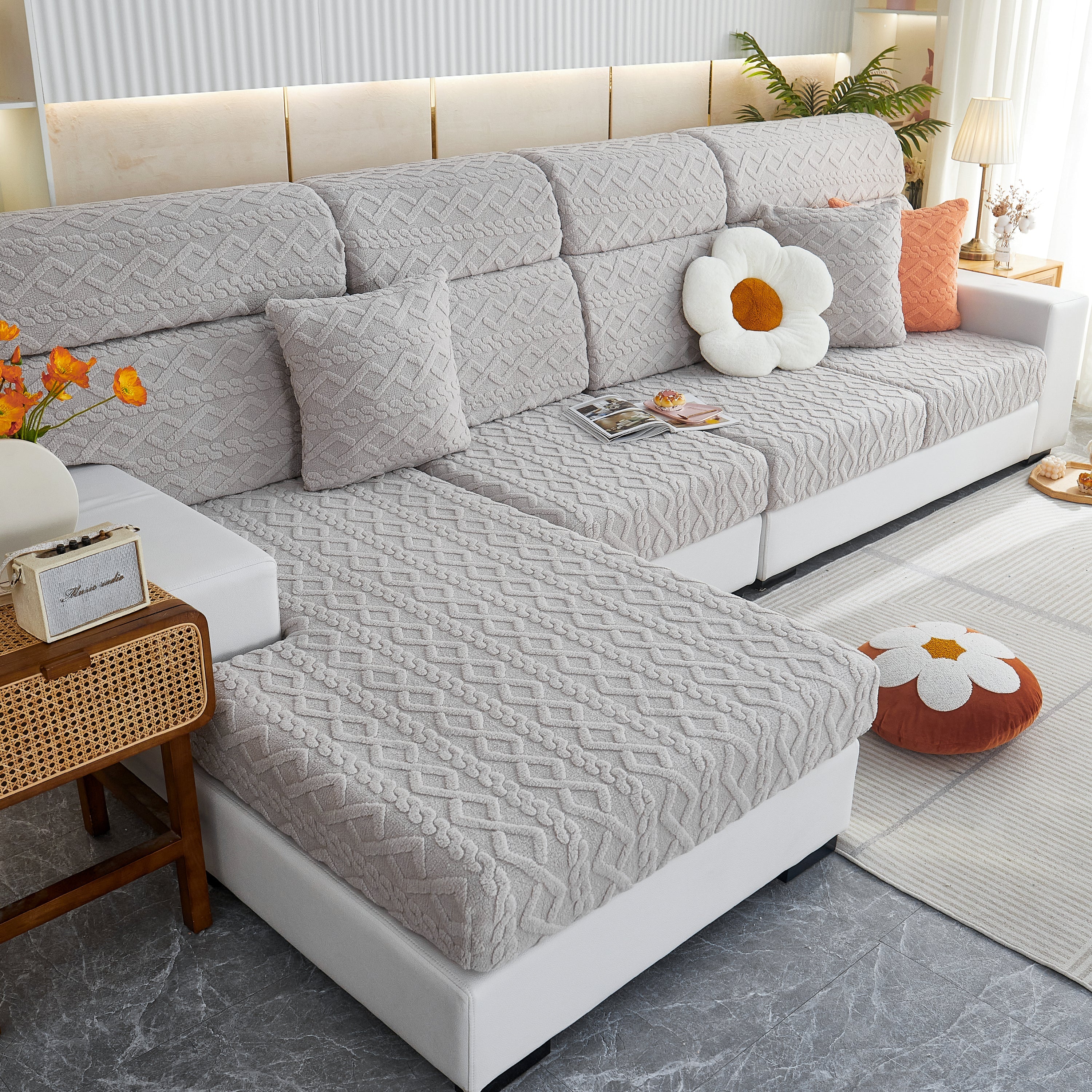 Stretchable Cotton Velvet Non-Slip Furniture Covers Couch Cushion Covers for L-Shaped Sofa, Pets - Image 12