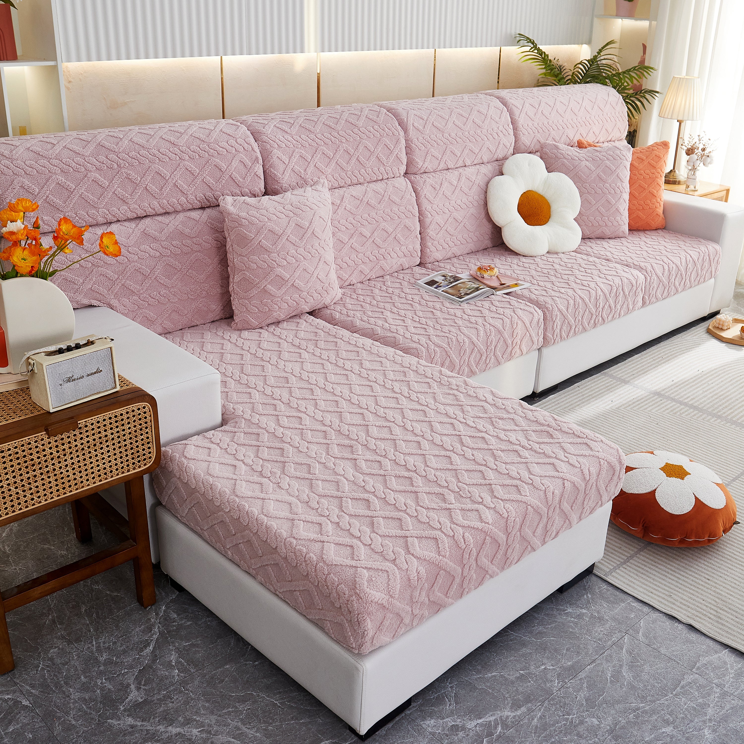 Stretchable Cotton Velvet Non-Slip Furniture Covers Couch Cushion Covers for L-Shaped Sofa, Pets - Image 15