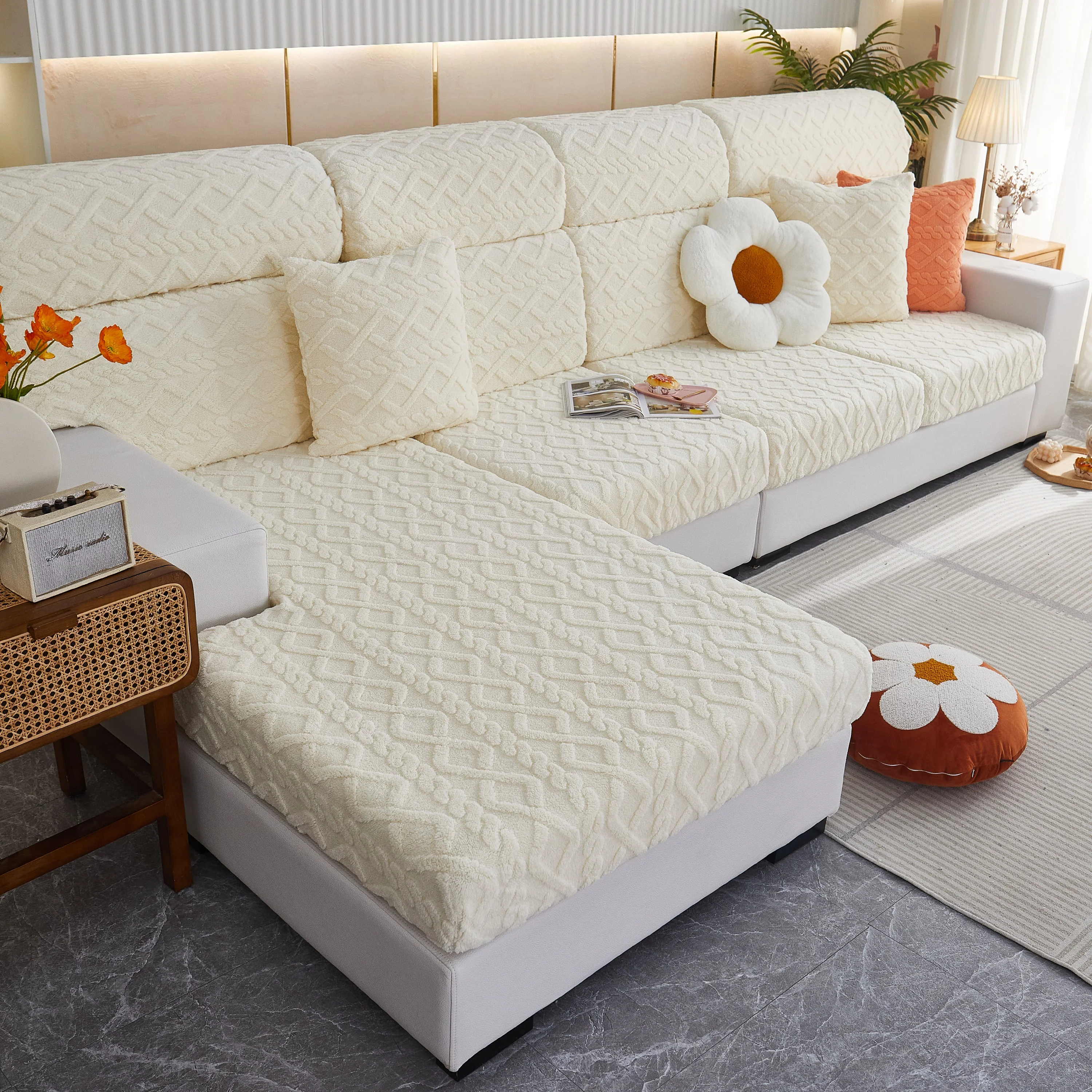 Stretchable Cotton Velvet Non-Slip Furniture Covers Couch Cushion Covers for L-Shaped Sofa, Pets - Image 16