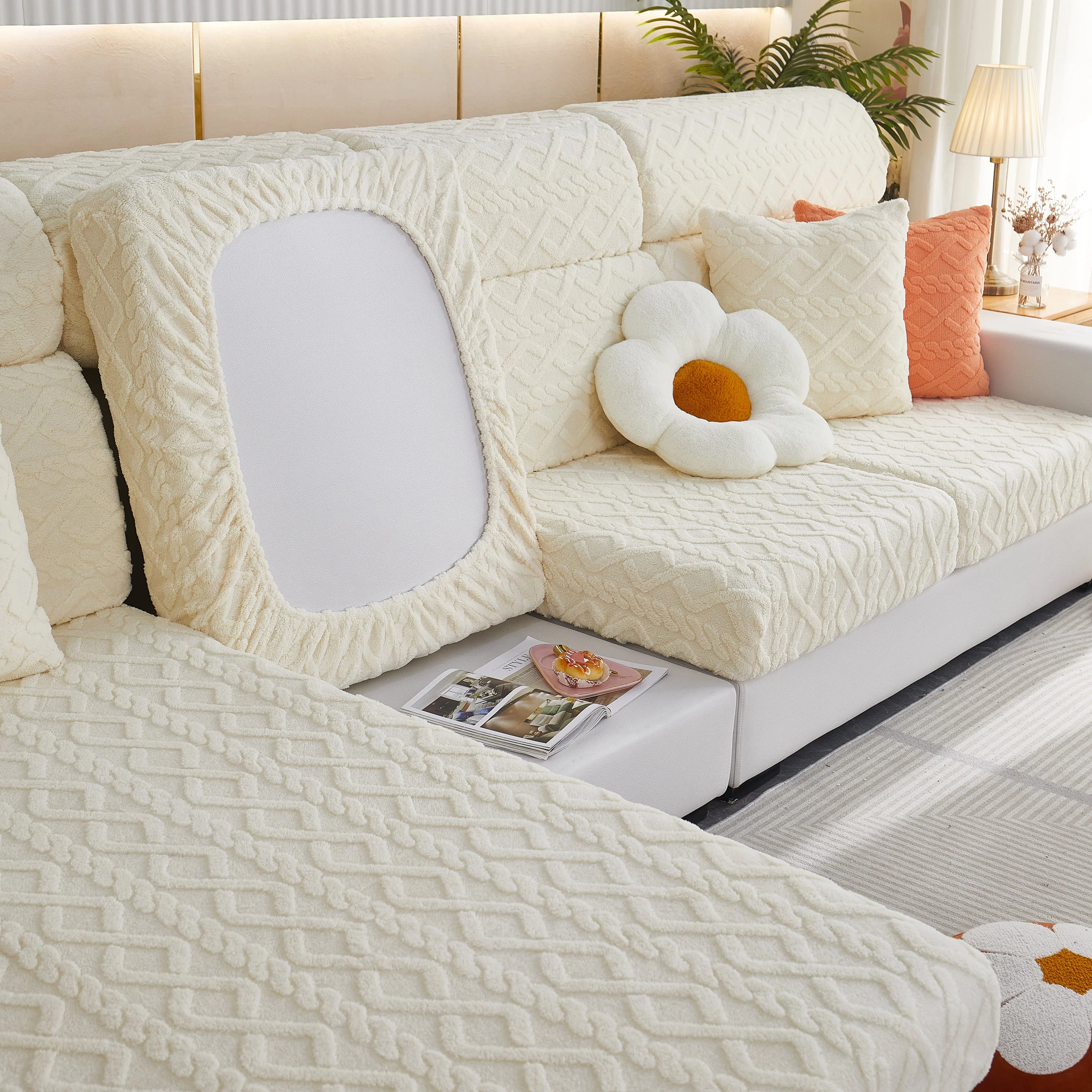 Stretchable Cotton Velvet Non-Slip Furniture Covers Couch Cushion Covers for L-Shaped Sofa, Pets - Image 17