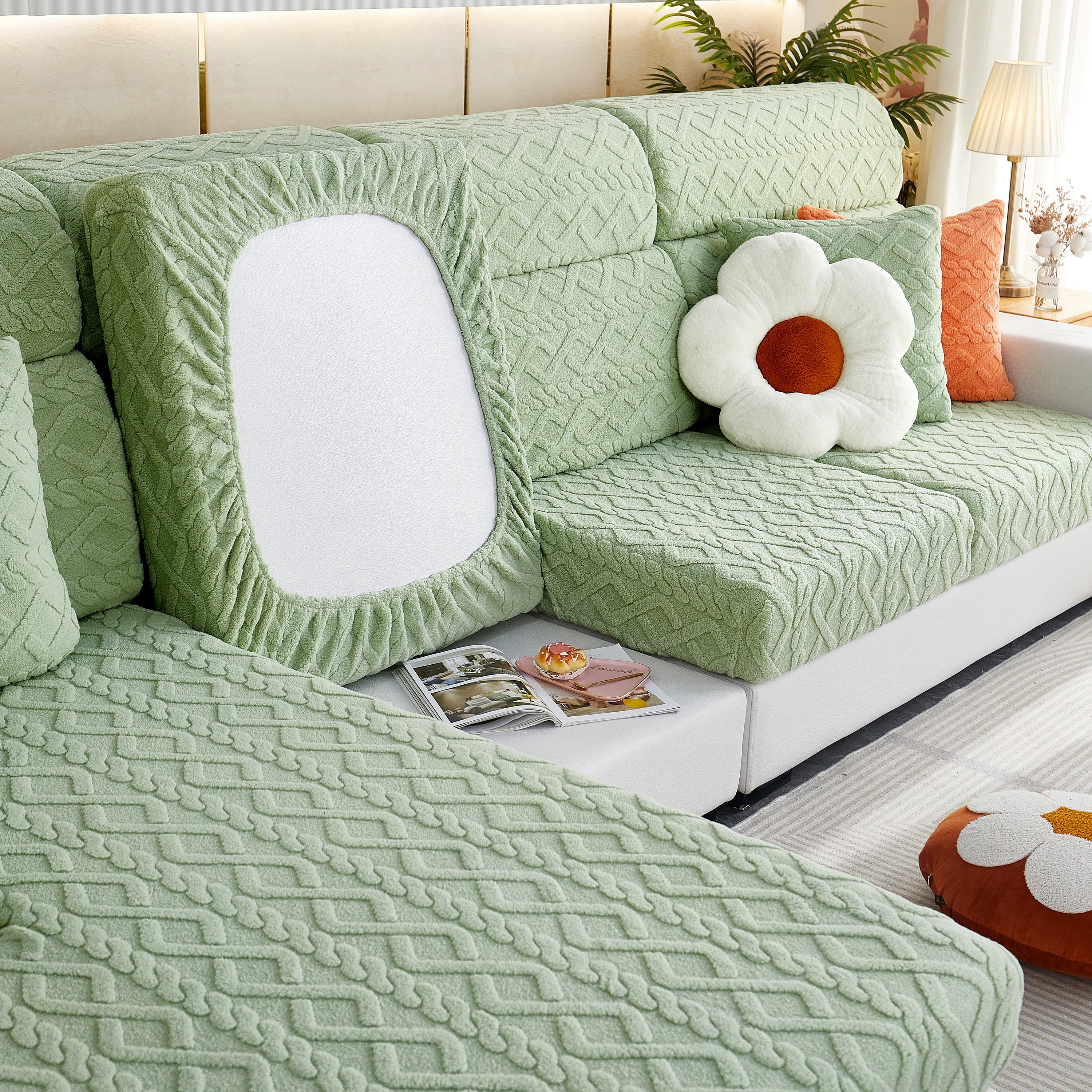 Stretchable Cotton Velvet Non-Slip Furniture Covers Couch Cushion Covers for L-Shaped Sofa, Pets - Image 18