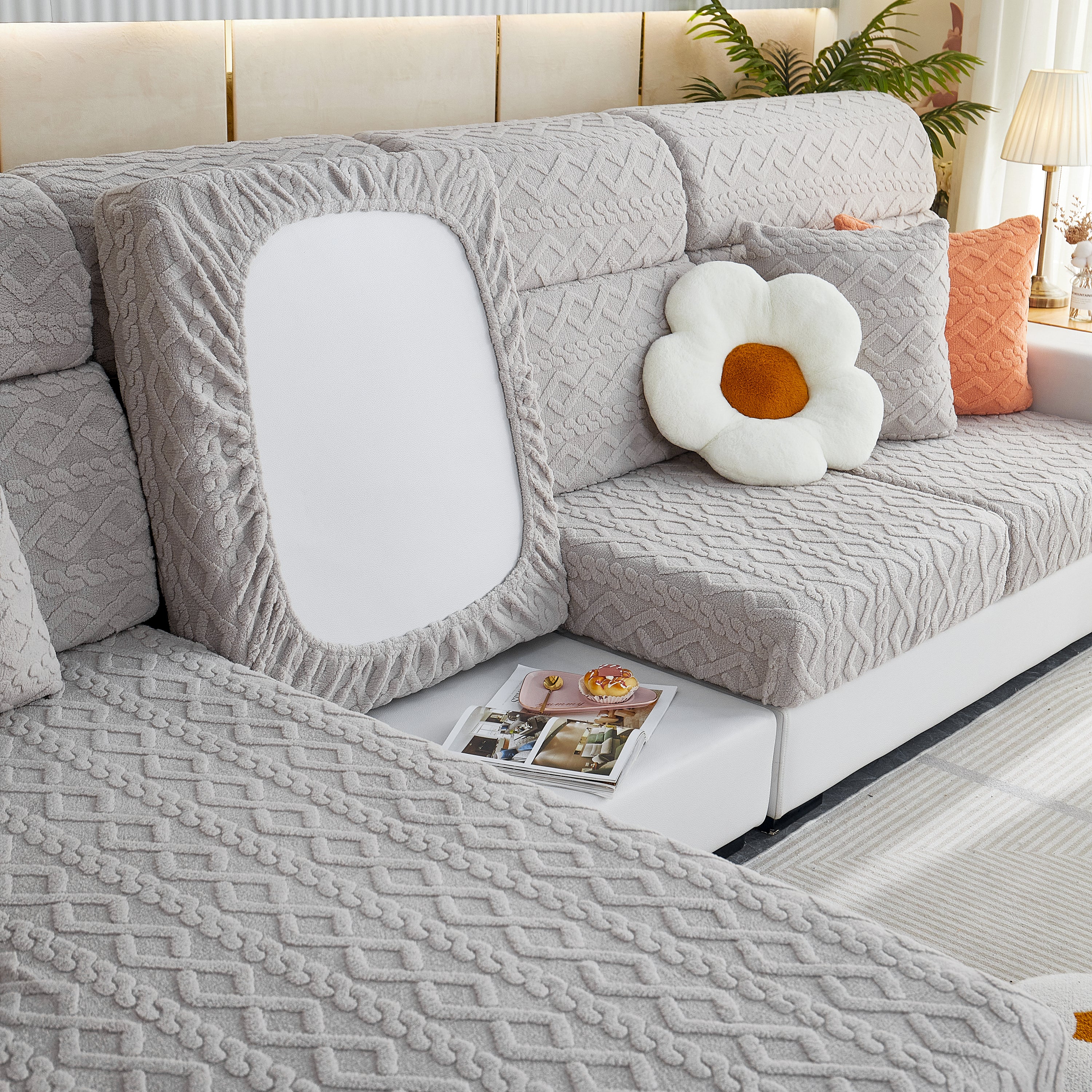 Stretchable Cotton Velvet Non-Slip Furniture Covers Couch Cushion Covers for L-Shaped Sofa, Pets - Image 19