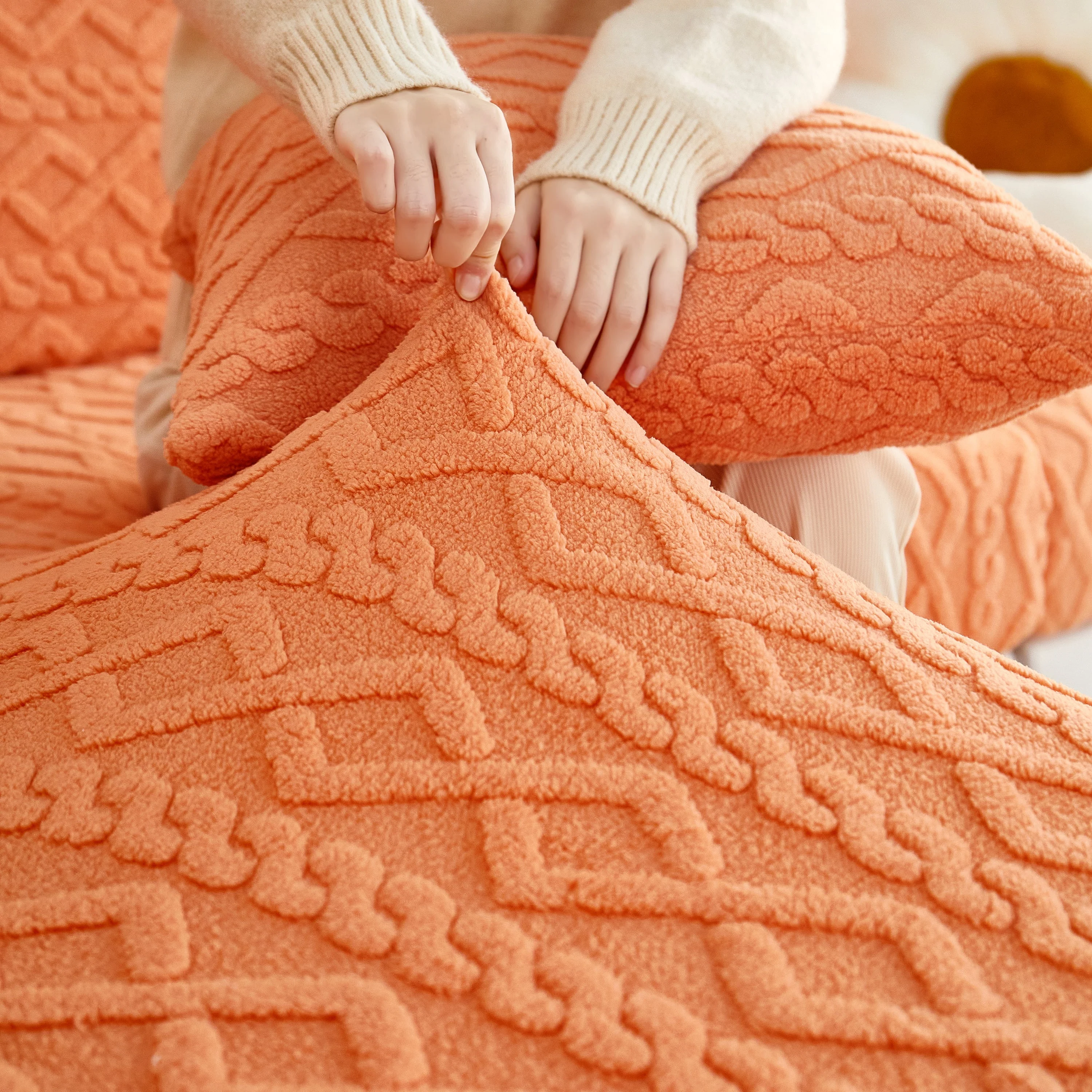 Stretchable Cotton Velvet Non-Slip Furniture Covers Couch Cushion Covers for L-Shaped Sofa, Pets - Image 2