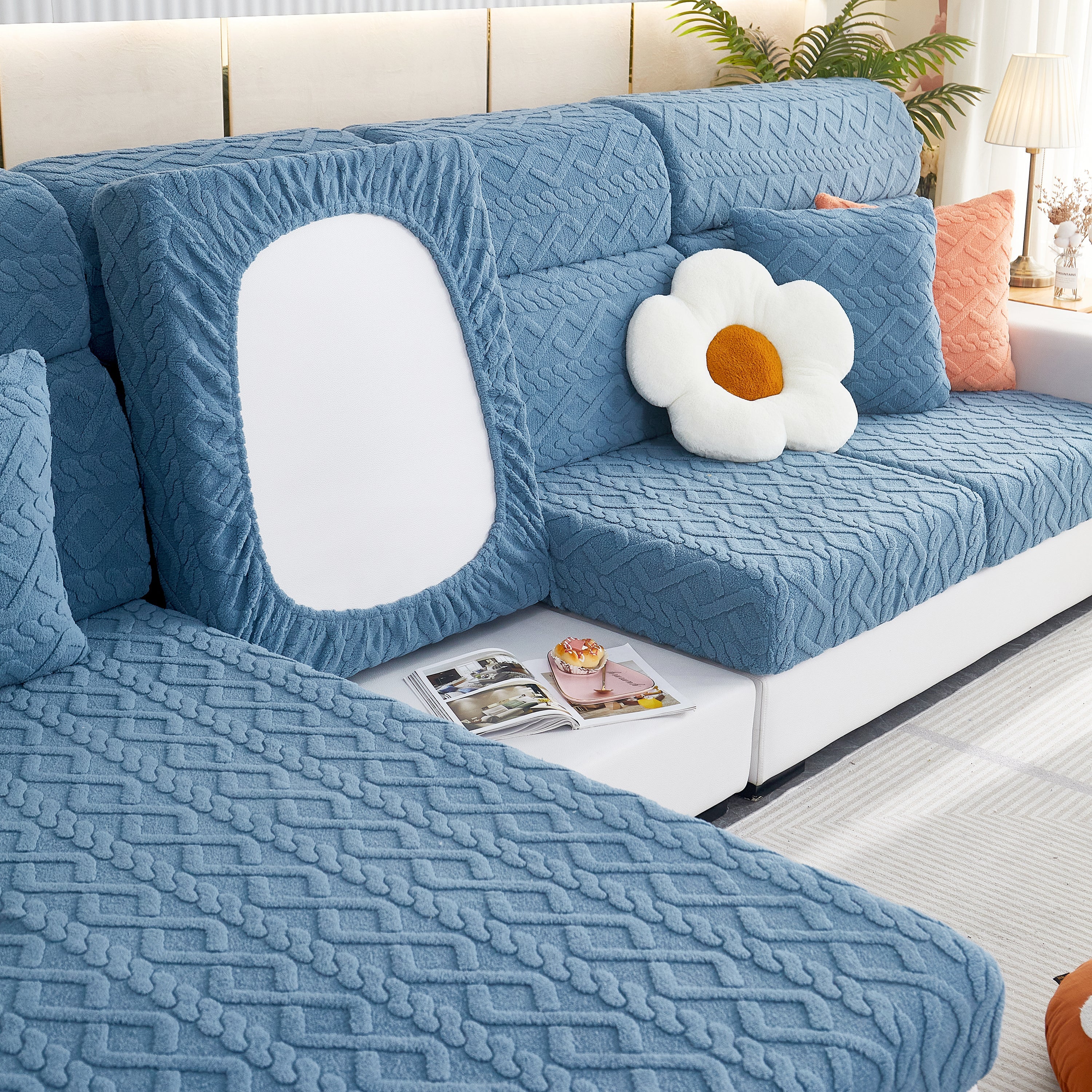 Stretchable Cotton Velvet Non-Slip Furniture Covers Couch Cushion Covers for L-Shaped Sofa, Pets - Image 21