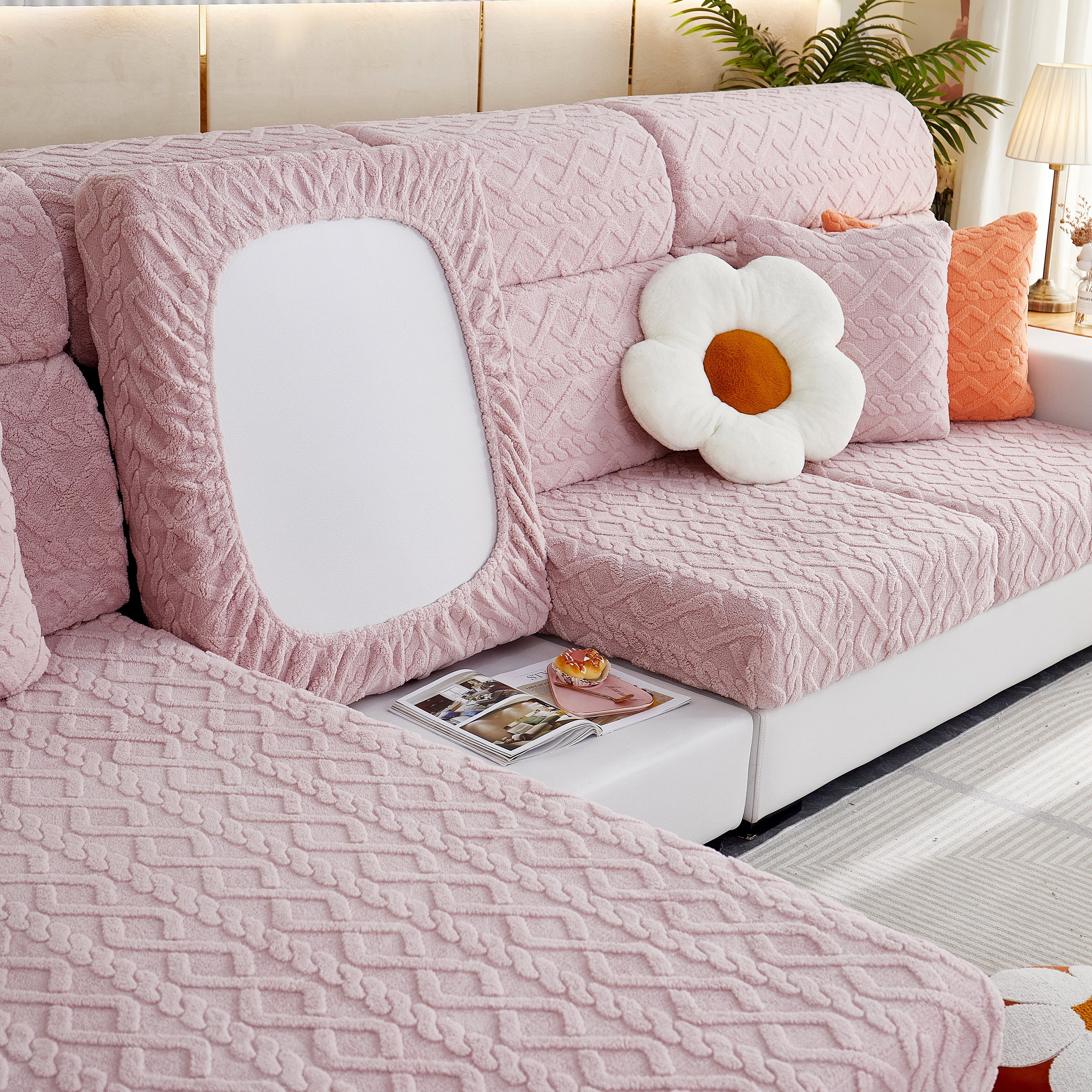 Stretchable Cotton Velvet Non-Slip Furniture Covers Couch Cushion Covers for L-Shaped Sofa, Pets - Image 22