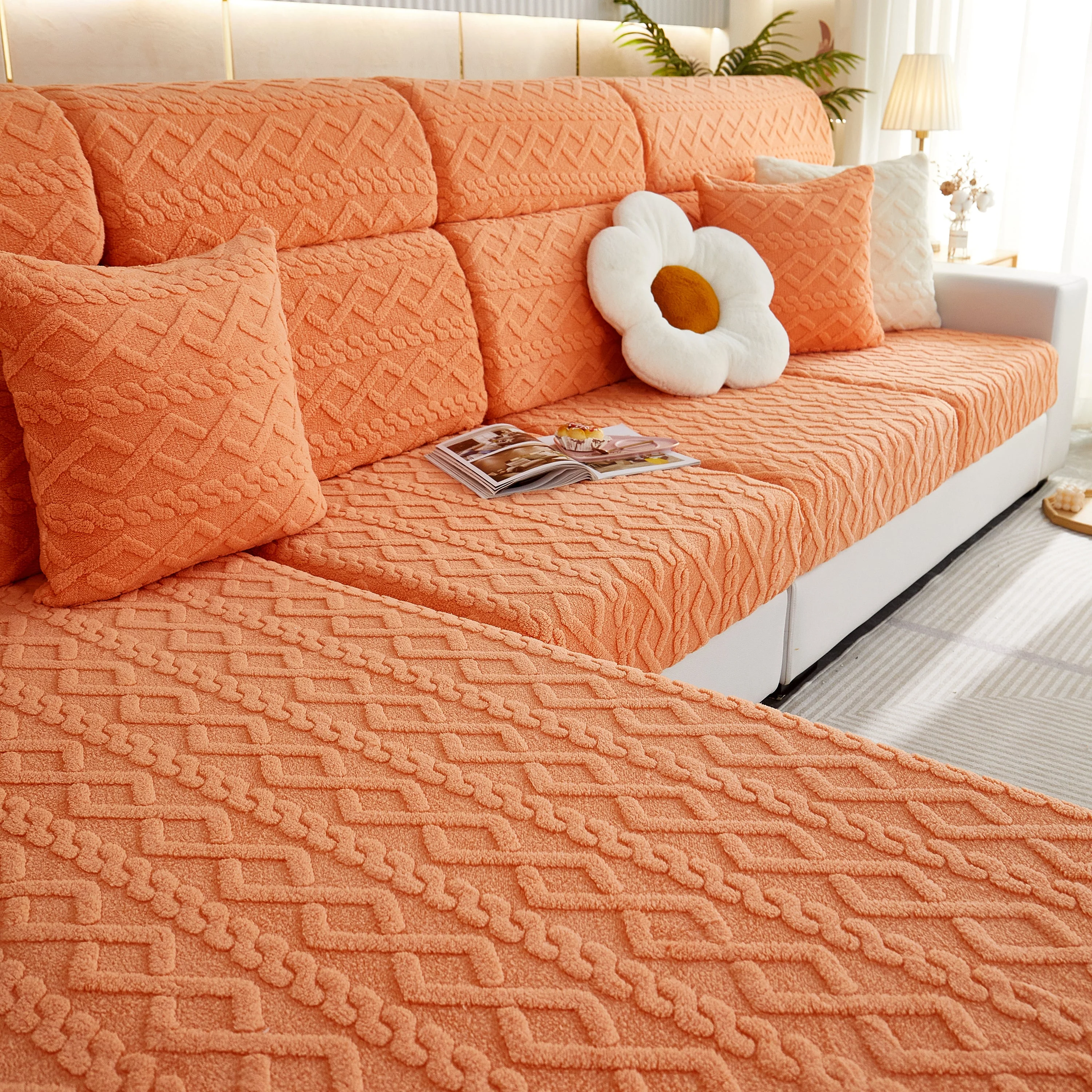 Stretchable Cotton Velvet Non-Slip Furniture Covers Couch Cushion Covers for L-Shaped Sofa, Pets - Image 7