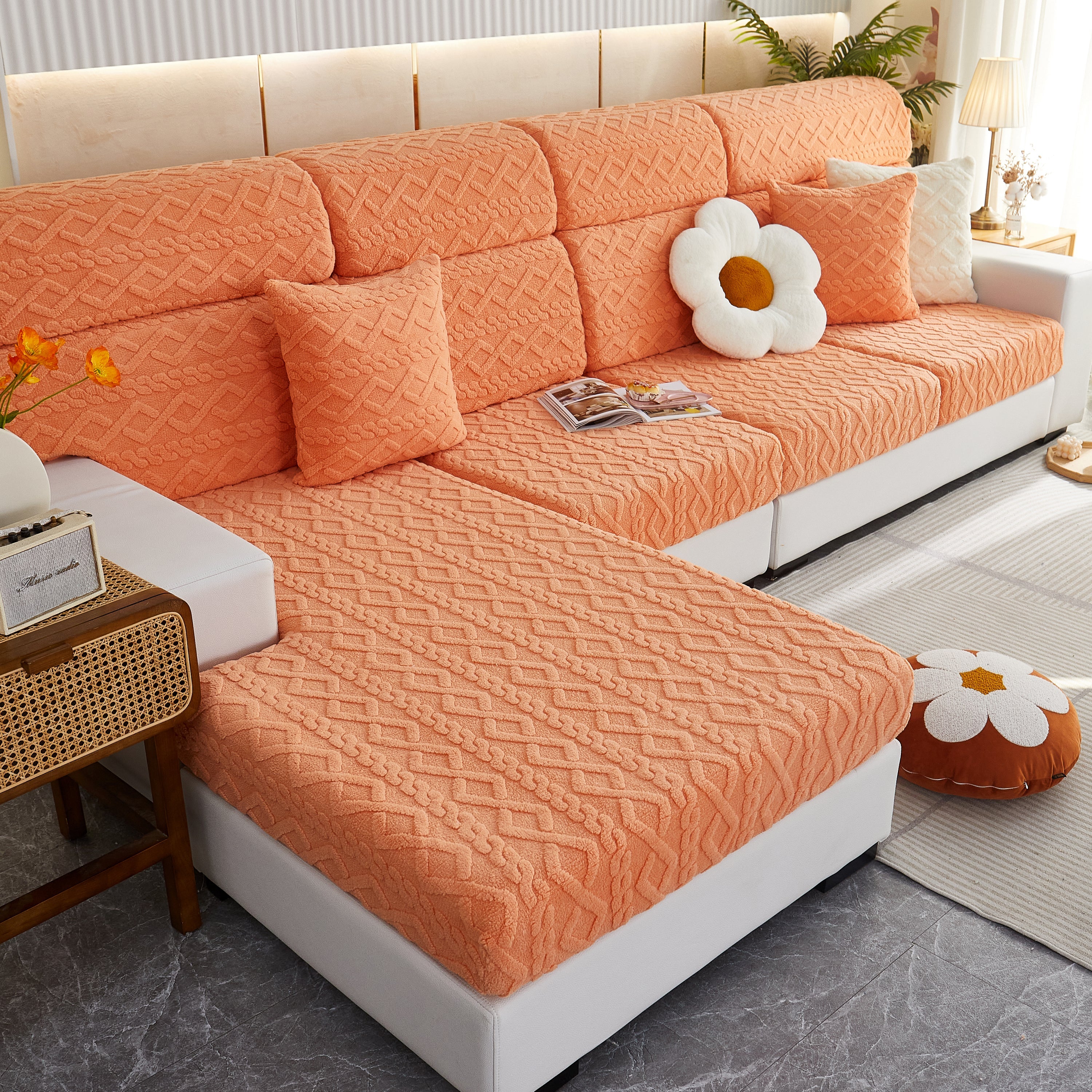 Stretchable Cotton Velvet Non-Slip Furniture Covers Couch Cushion Covers for L-Shaped Sofa, Pets - Image 8