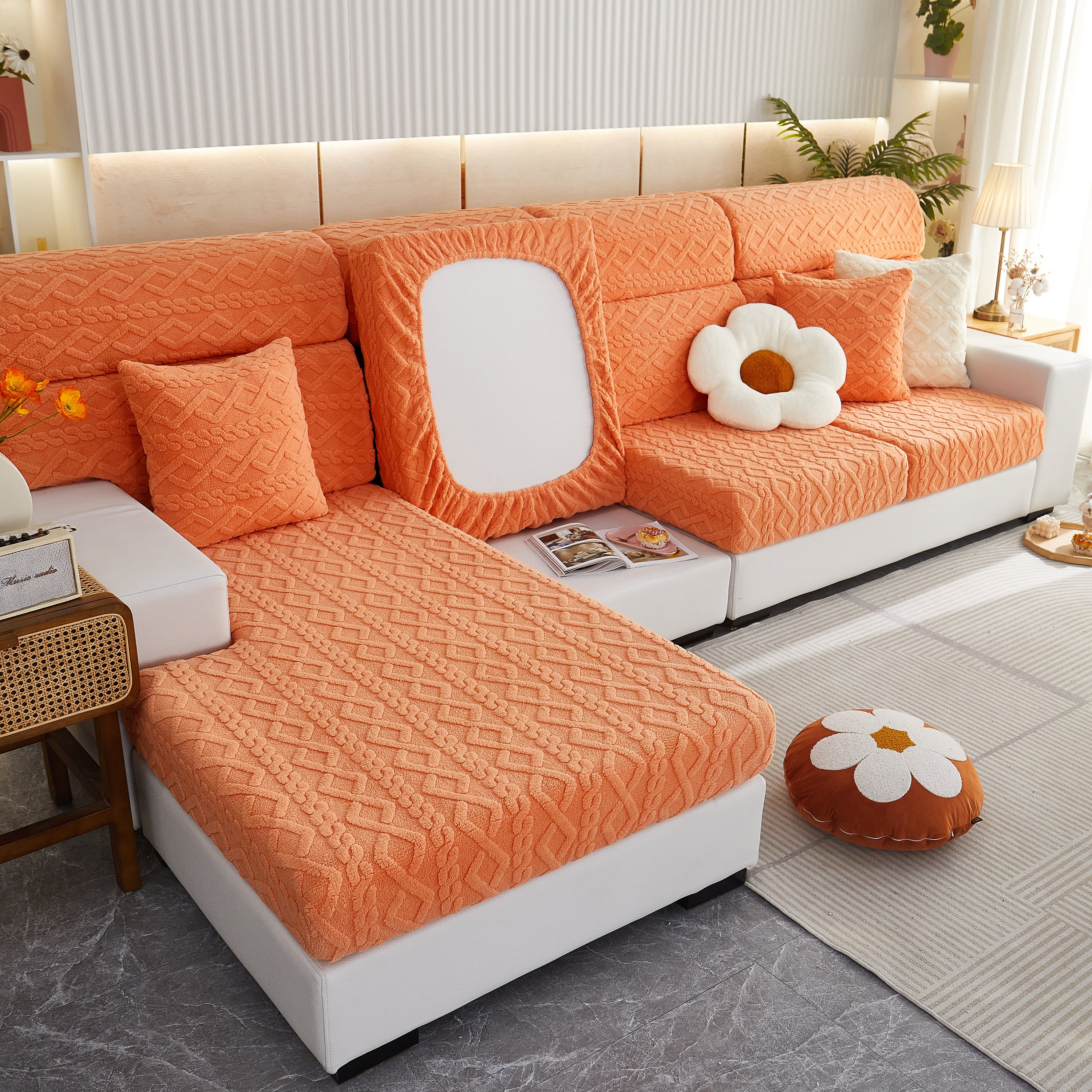 Stretchable Cotton Velvet Non-Slip Furniture Covers Couch Cushion Covers for L-Shaped Sofa, Pets - Image 9