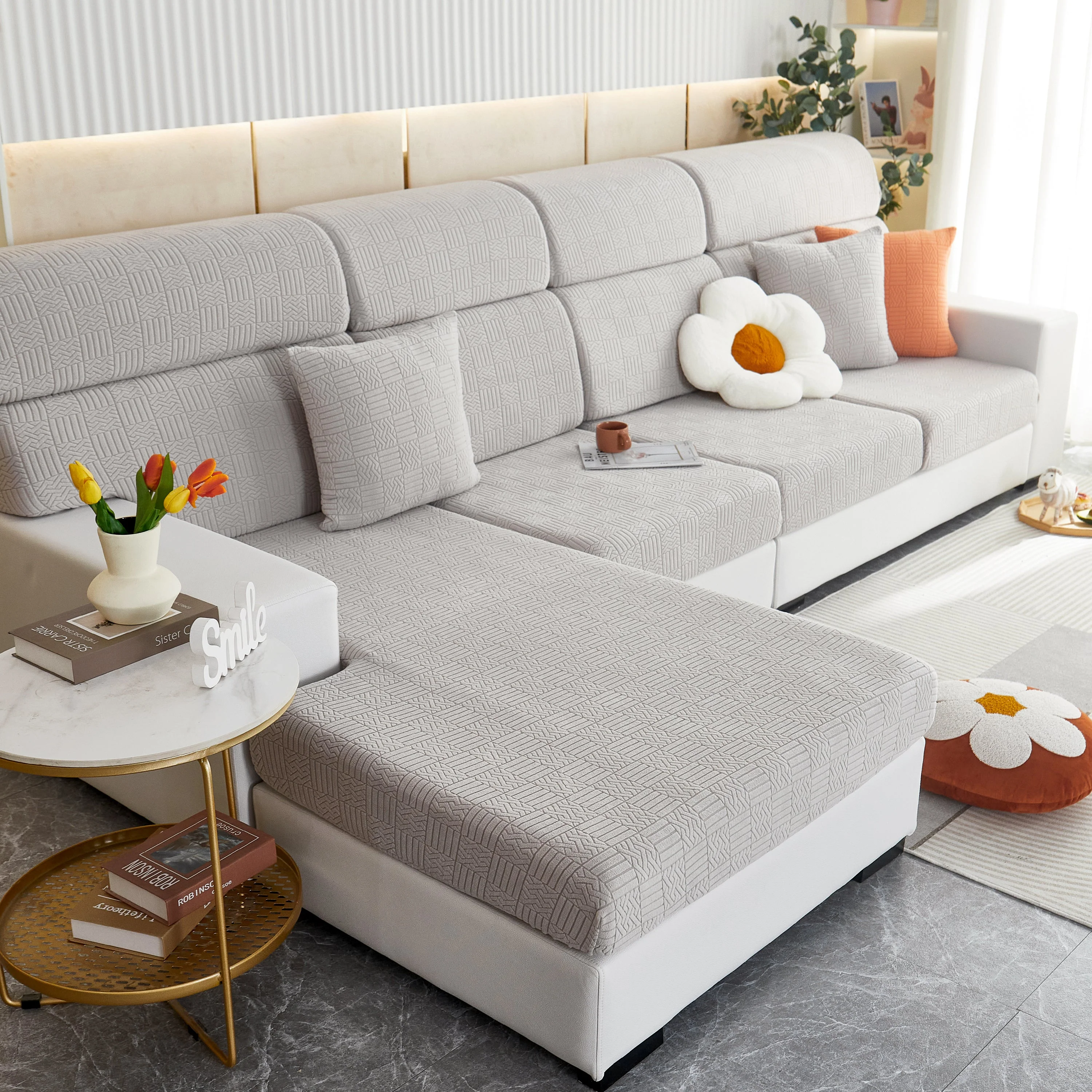 Stretchable Jacquard Fleece Sofa Cover Non-Slip Pet Furniture Protector Recliner and Cushion Slipcovers - Image 10