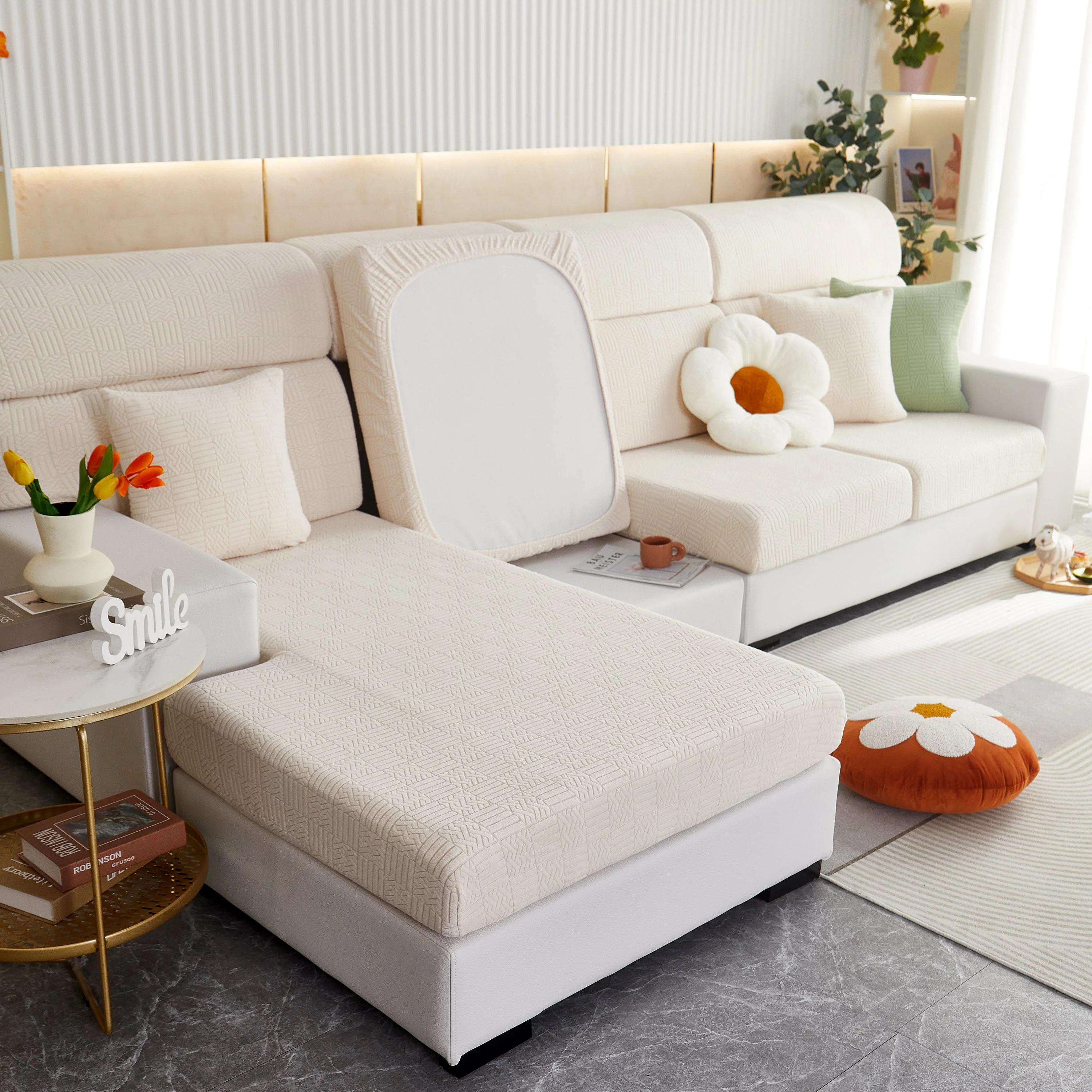 Stretchable Jacquard Fleece Sofa Cover Non-Slip Pet Furniture Protector Recliner and Cushion Slipcovers - Image 14