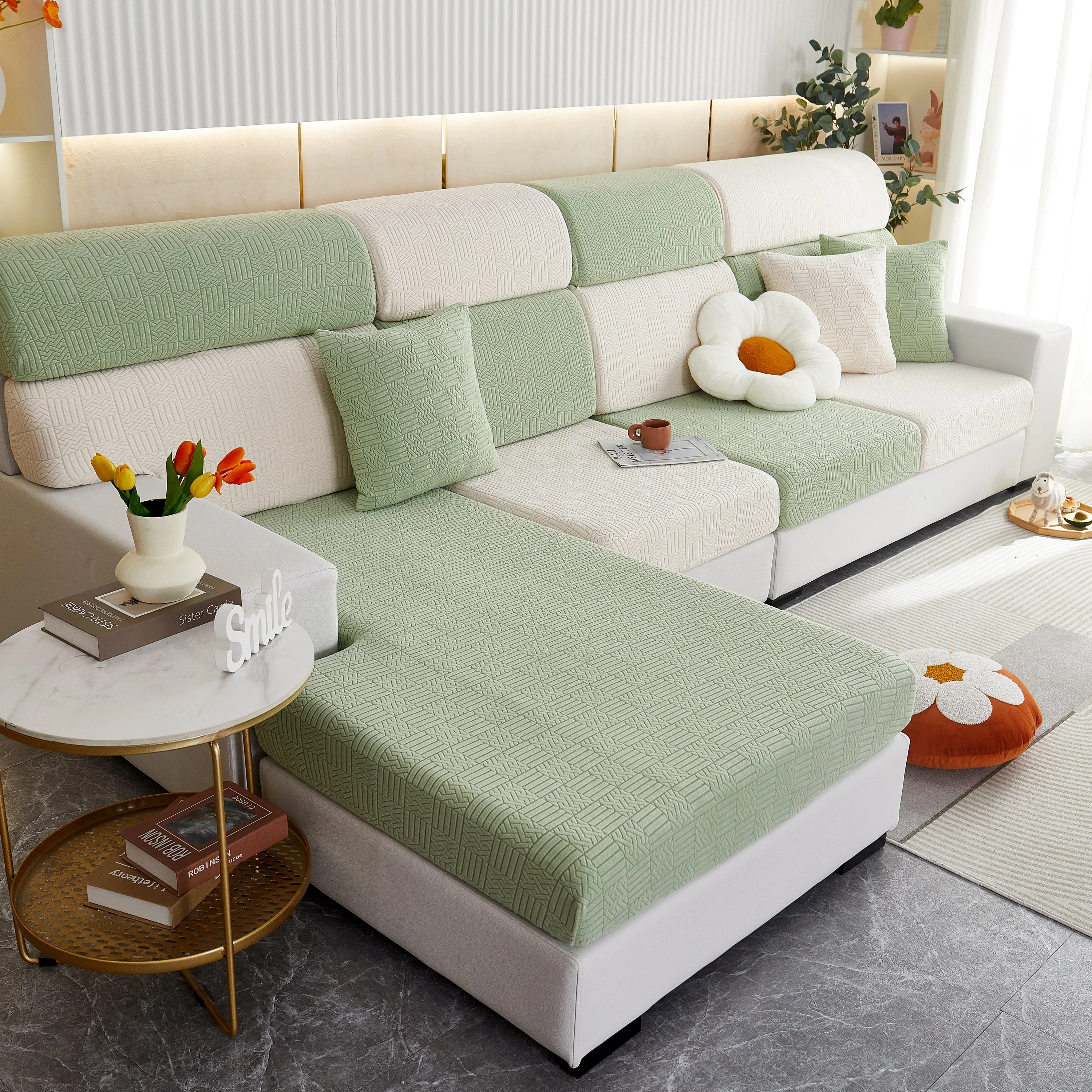 Stretchable Jacquard Fleece Sofa Cover Non-Slip Pet Furniture Protector Recliner and Cushion Slipcovers - Image 15