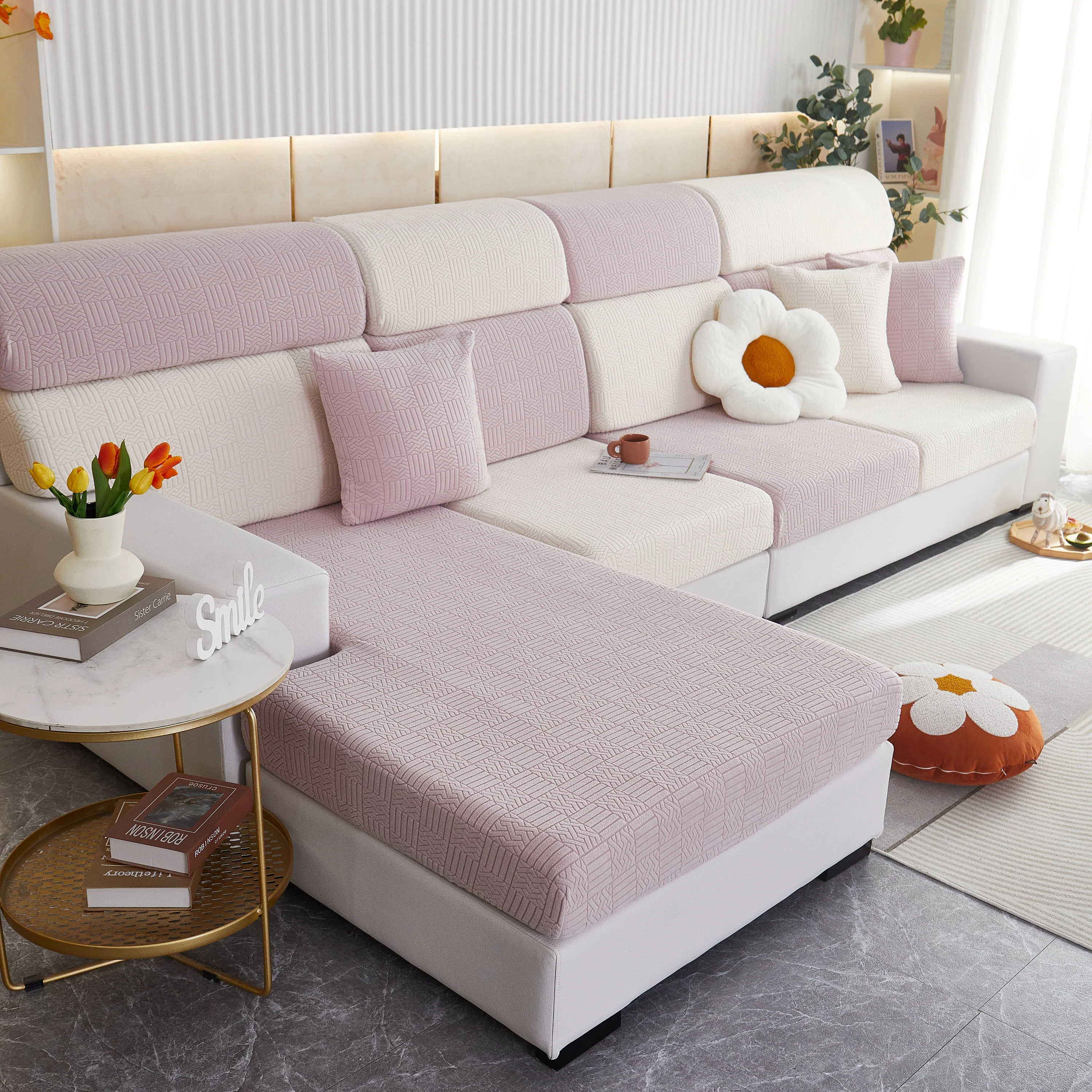 Stretchable Jacquard Fleece Sofa Cover Non-Slip Pet Furniture Protector Recliner and Cushion Slipcovers - Image 17