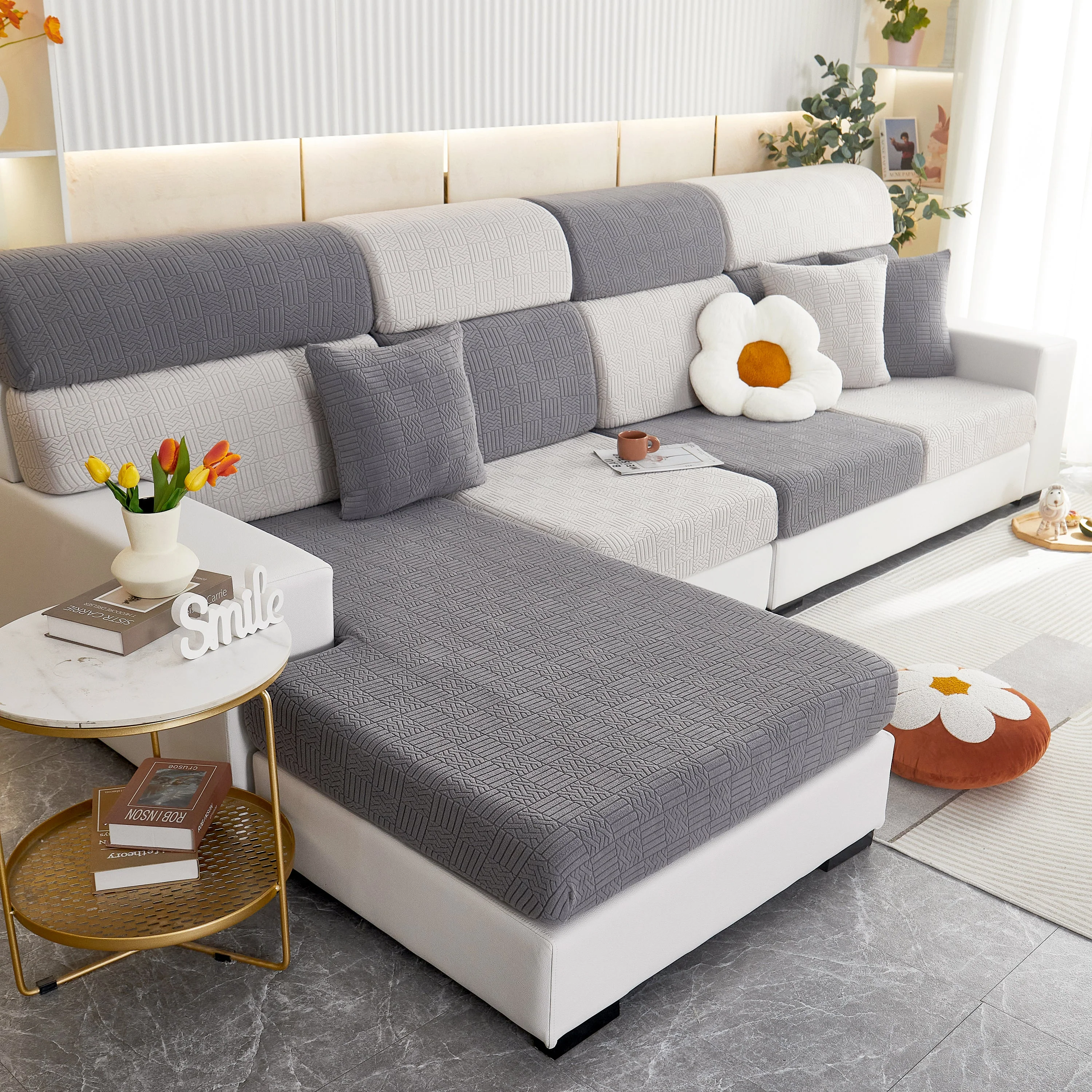 Stretchable Jacquard Fleece Sofa Cover Non-Slip Pet Furniture Protector Recliner and Cushion Slipcovers - Image 19